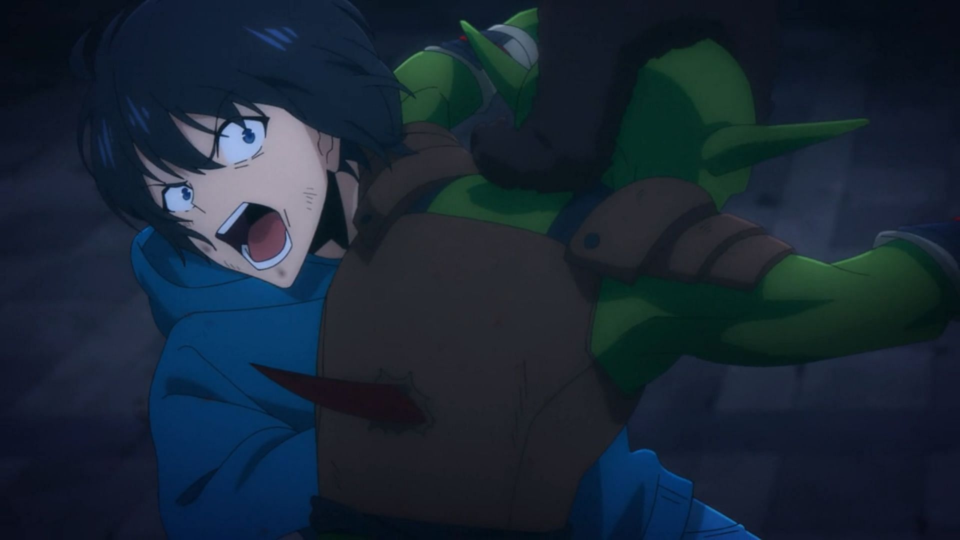 Jinwoo killing a goblin (Image via A-1 Pictures)