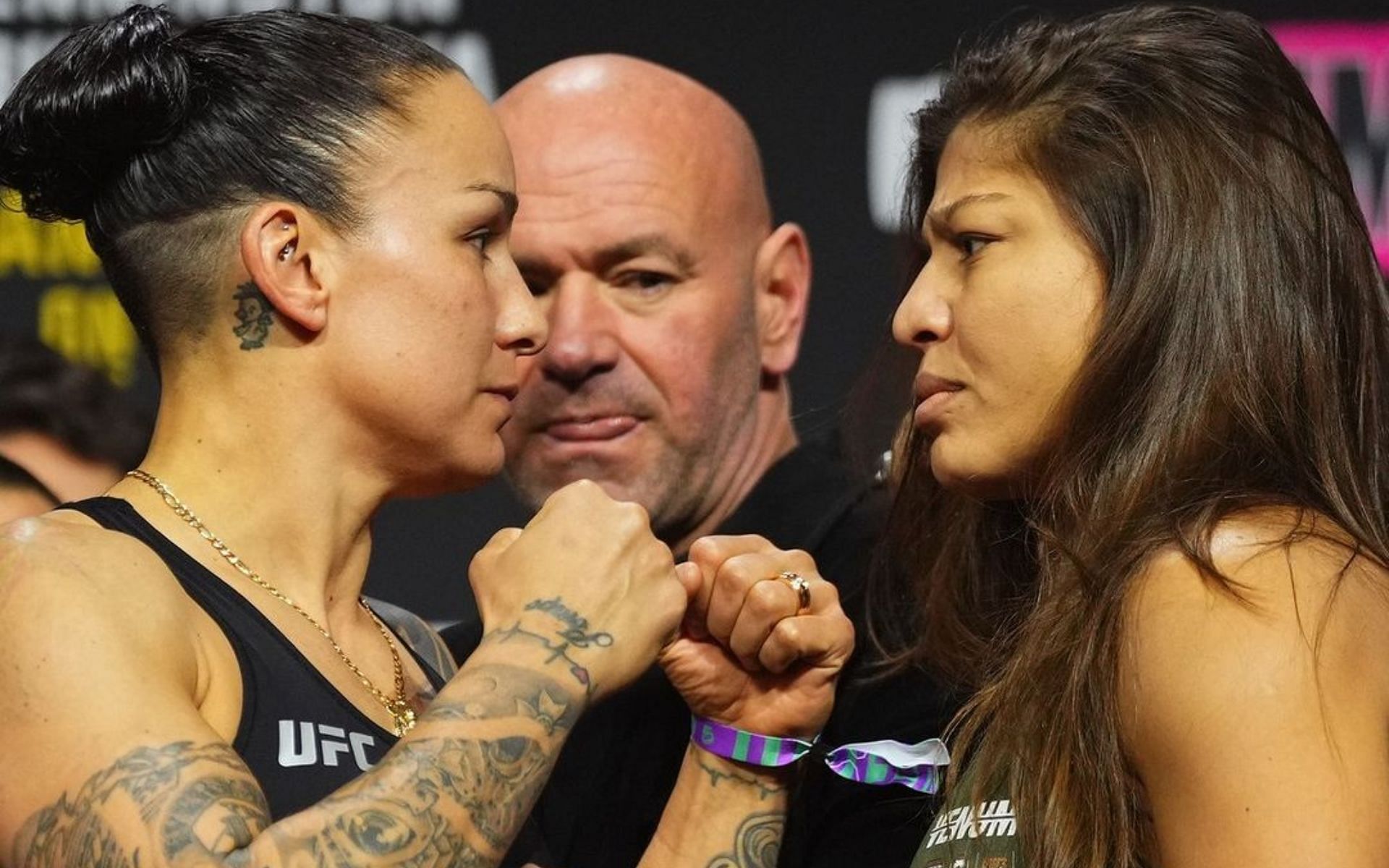 Raquel Pennington (left) and Mayra Bueno Silva (right) fought in the UFC 297 co-main event