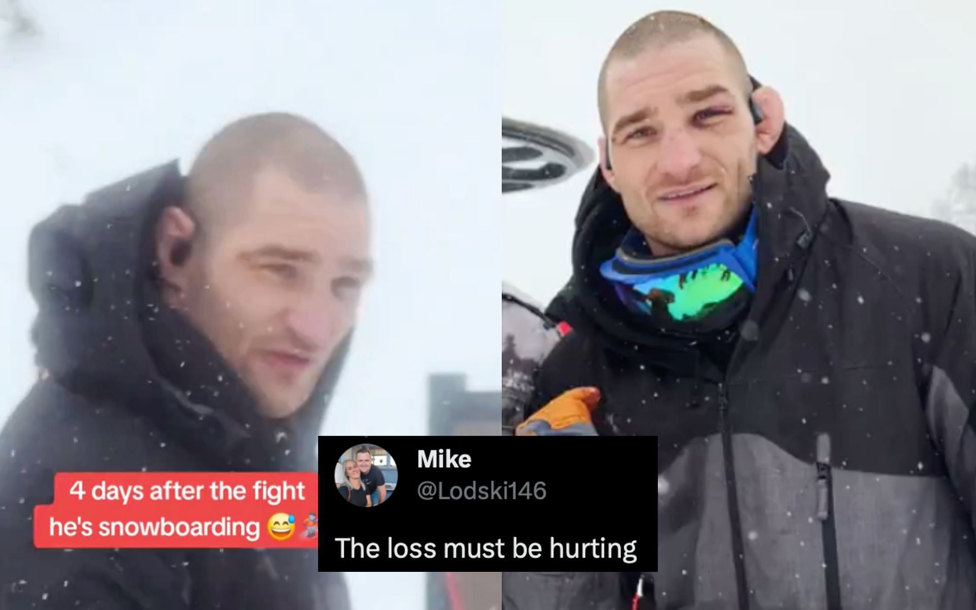 Sean Strickland was spotted snowboarding after his title loss. [via X @HomelanderMMA]