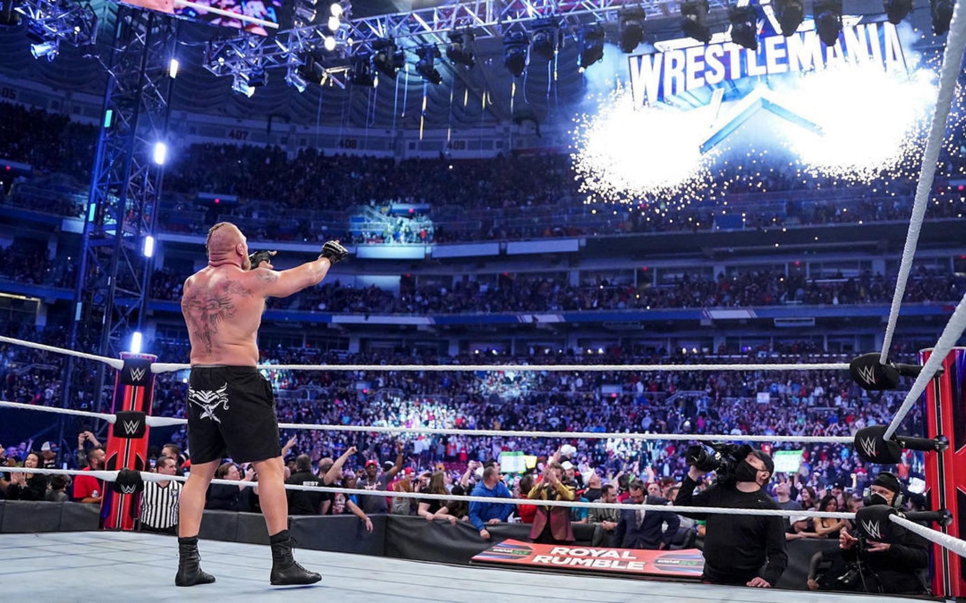 Brock Lesnar after winning the 2022 Royal Rumble.