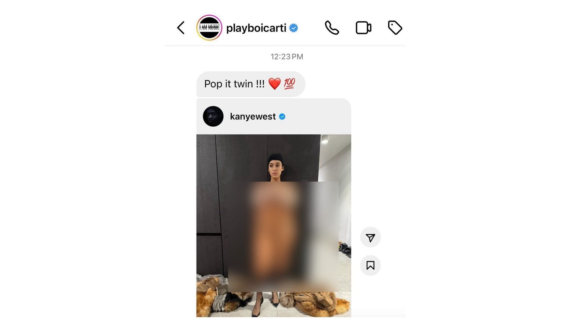 Kanye West shares a screenshot of his DMs with Carti. (Images via Instagram/@kanyewest)