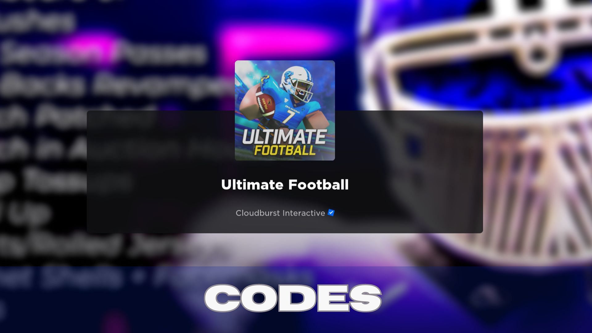Ultimate Football title screen with codes 