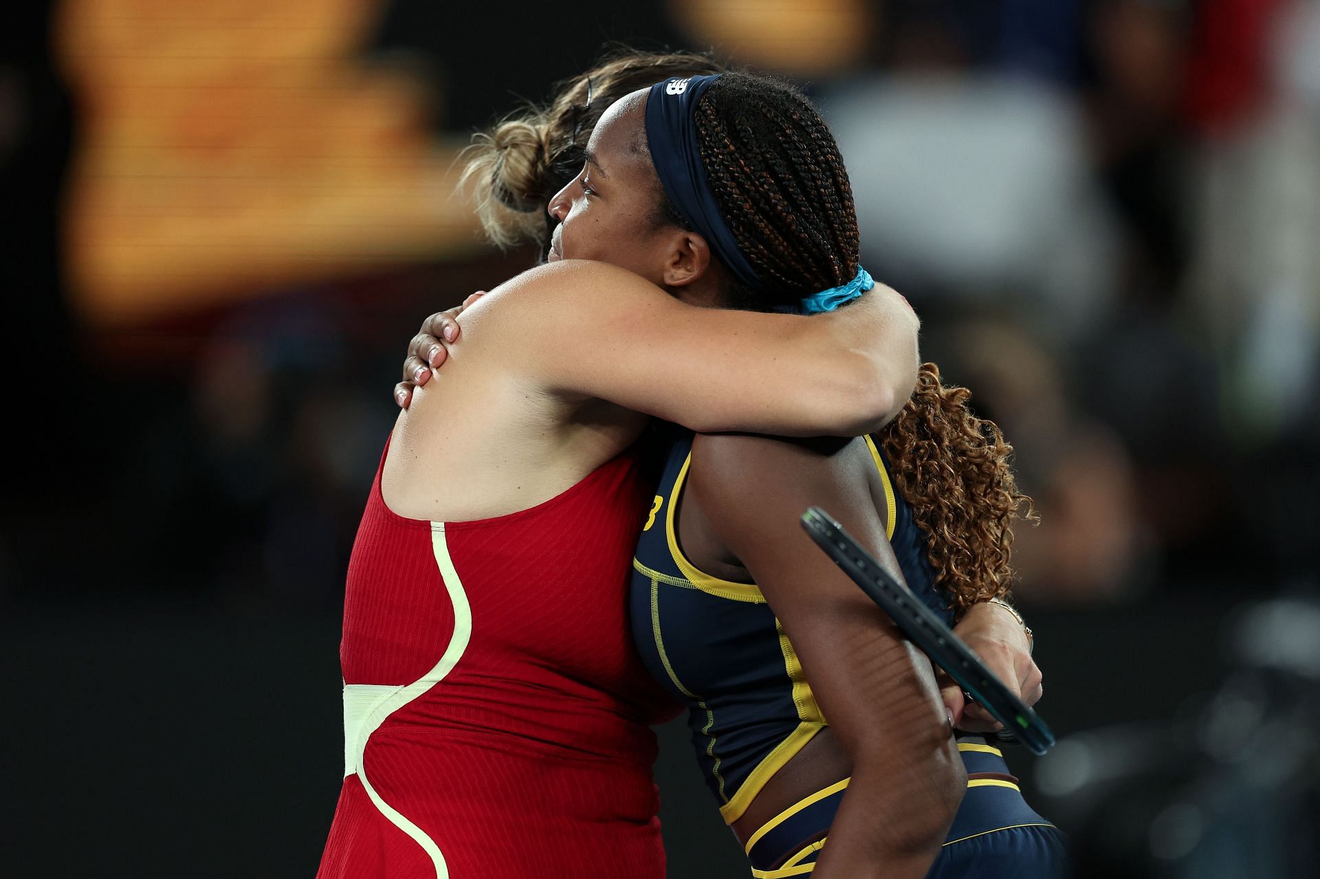Aryna Sabalenka embraces Coco Gauff after her Semi Final singles victory at the 2024 Australian Open - Getty Images