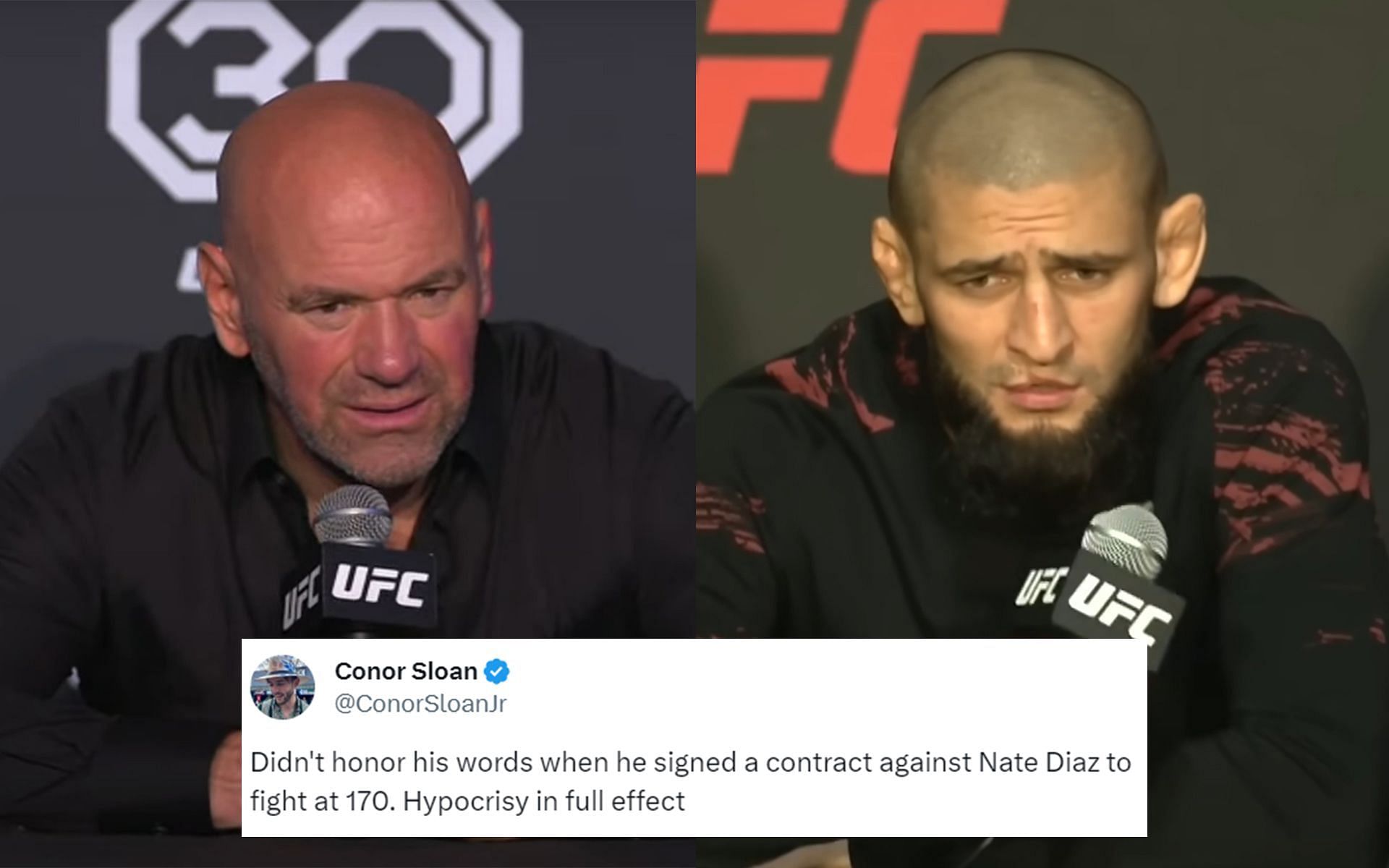 Khamzat Chimaev (right) wants answers from UFC boss Dana White (right) [Images Courtesy: UFC YouTube]