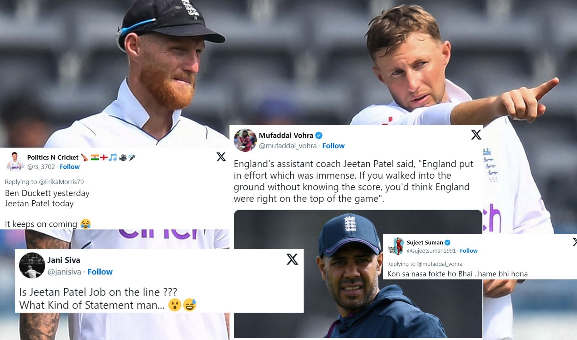 Fans troll England spin-bowling coach for his comments after play on day of the Hyderabad Test. 