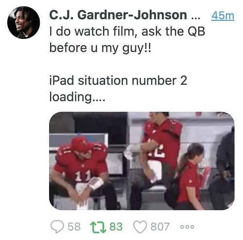 CJ Gardner-Johnson's deleted tweet about having footage of Russell Gage.