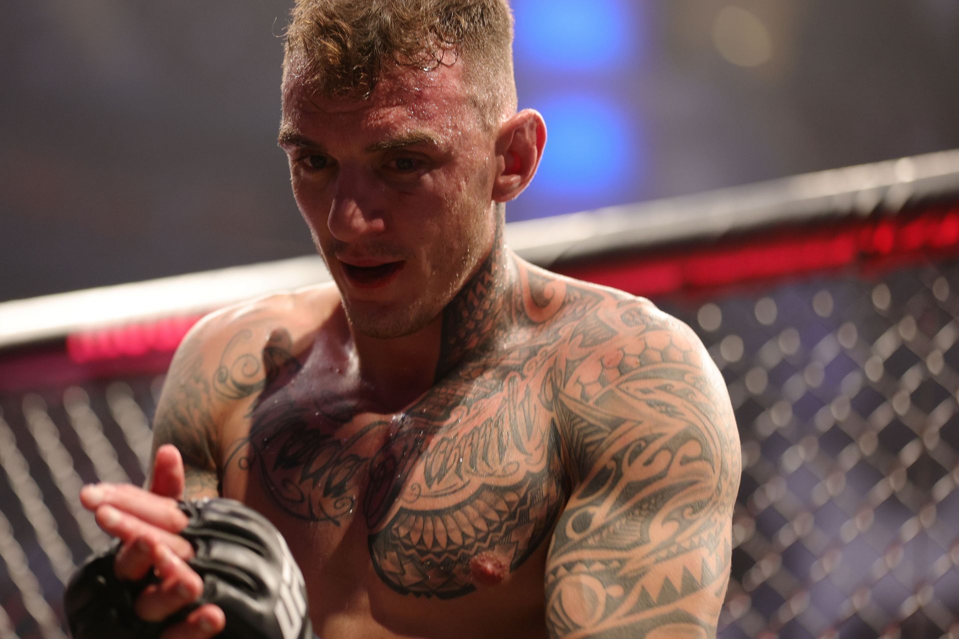 Brazil's Renato Moicano celebrates after a lightweight bout