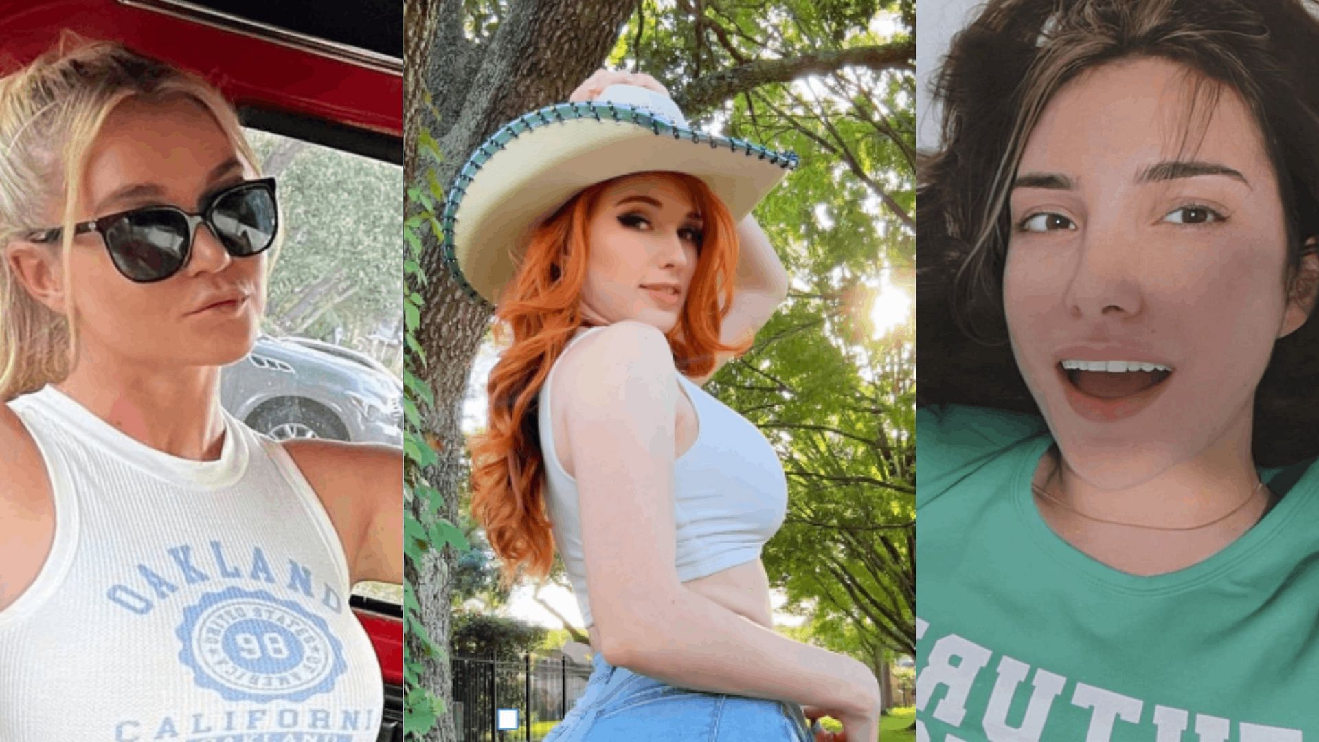 These are the five biggest female Kick streamers (Image via Amouranth, woodbabeee and TheNadiaAmine/X)