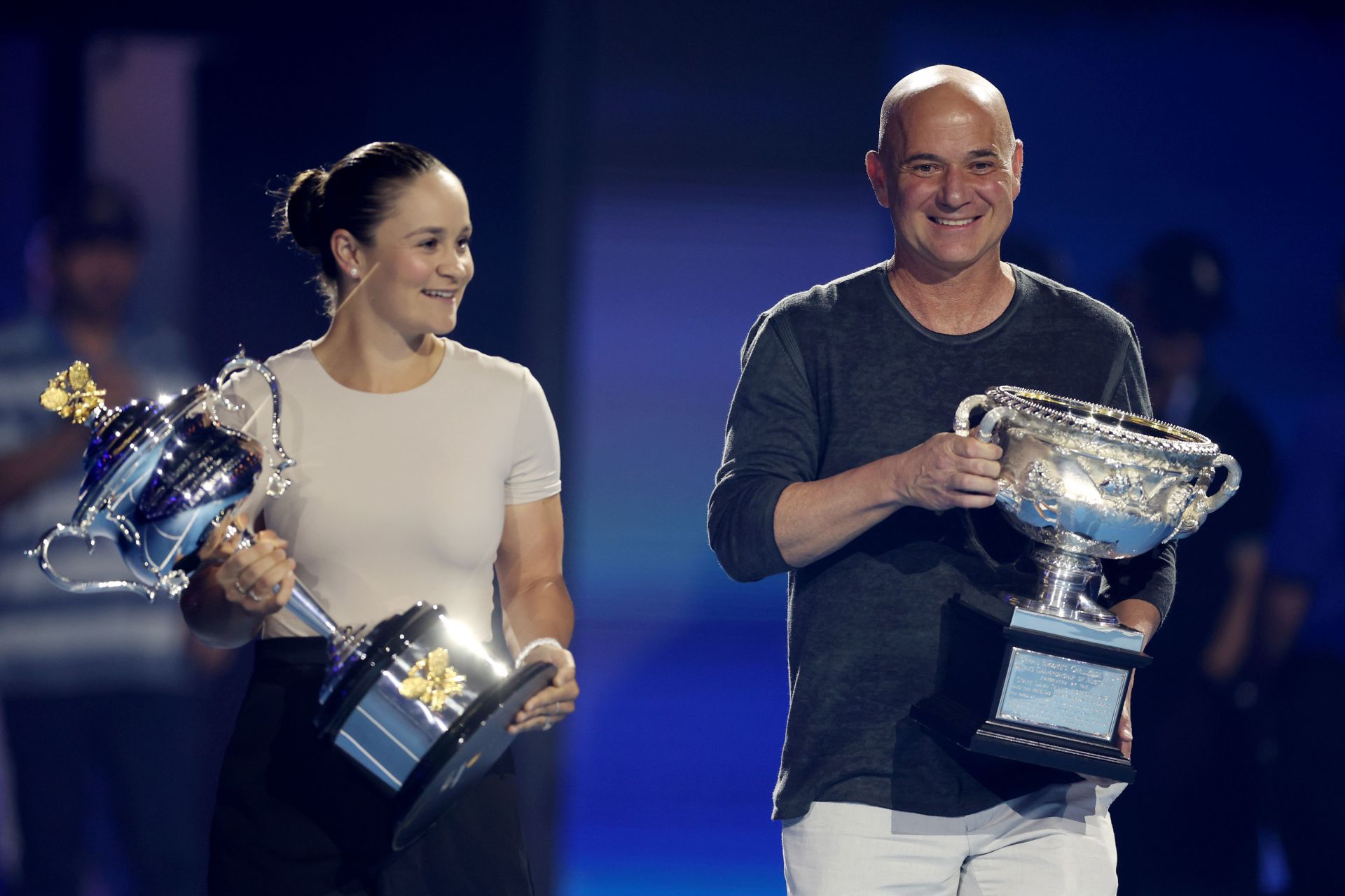 Ashleigh Barty and Andre Agassi (right) at the 2024 Australian Open