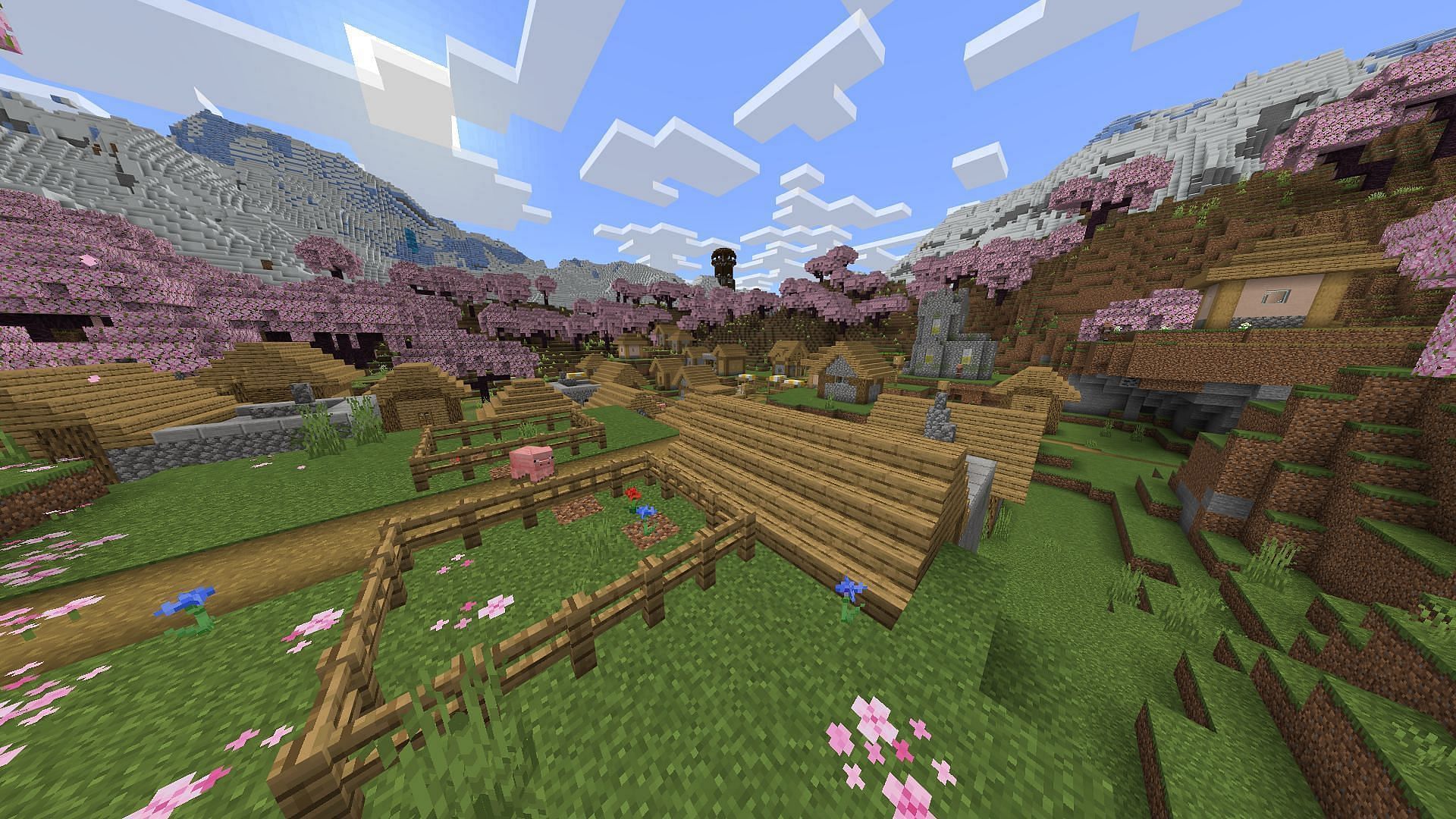 The village near this Minecraft seed&rsquo;s spawn offers plenty of loot to take advantage of (Image via Mojang)