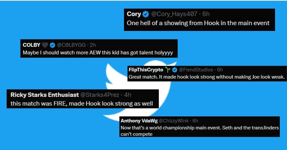 Fans praise Hook for excellent performance against Samoa Joe at Dynamite [Image credits: Screenshots from Wrestle Ops&#039; Twitter post]