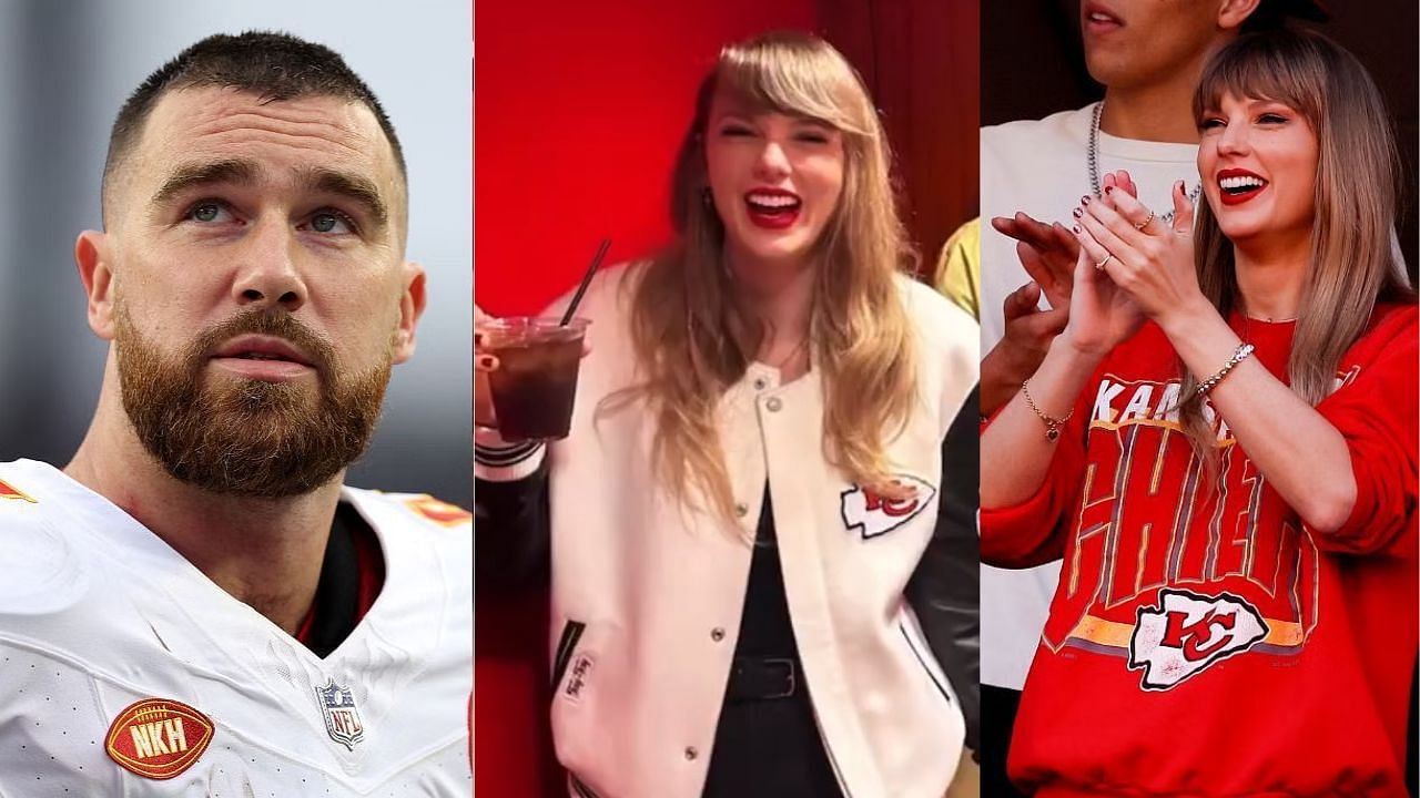 WATCH: Taylor Swift arrives in style rocking custom &quot;Tay-Tay&quot; $850 jacket to spend NYE watching Travis Kelce