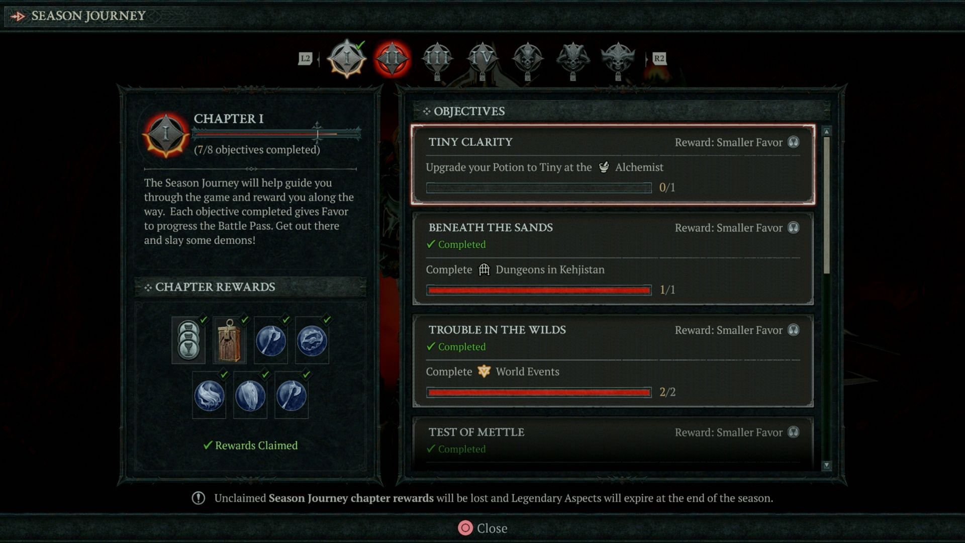 Diablo 4 Season 3 Season Journey Tier 1 (Image via Blizzard Entertainment)