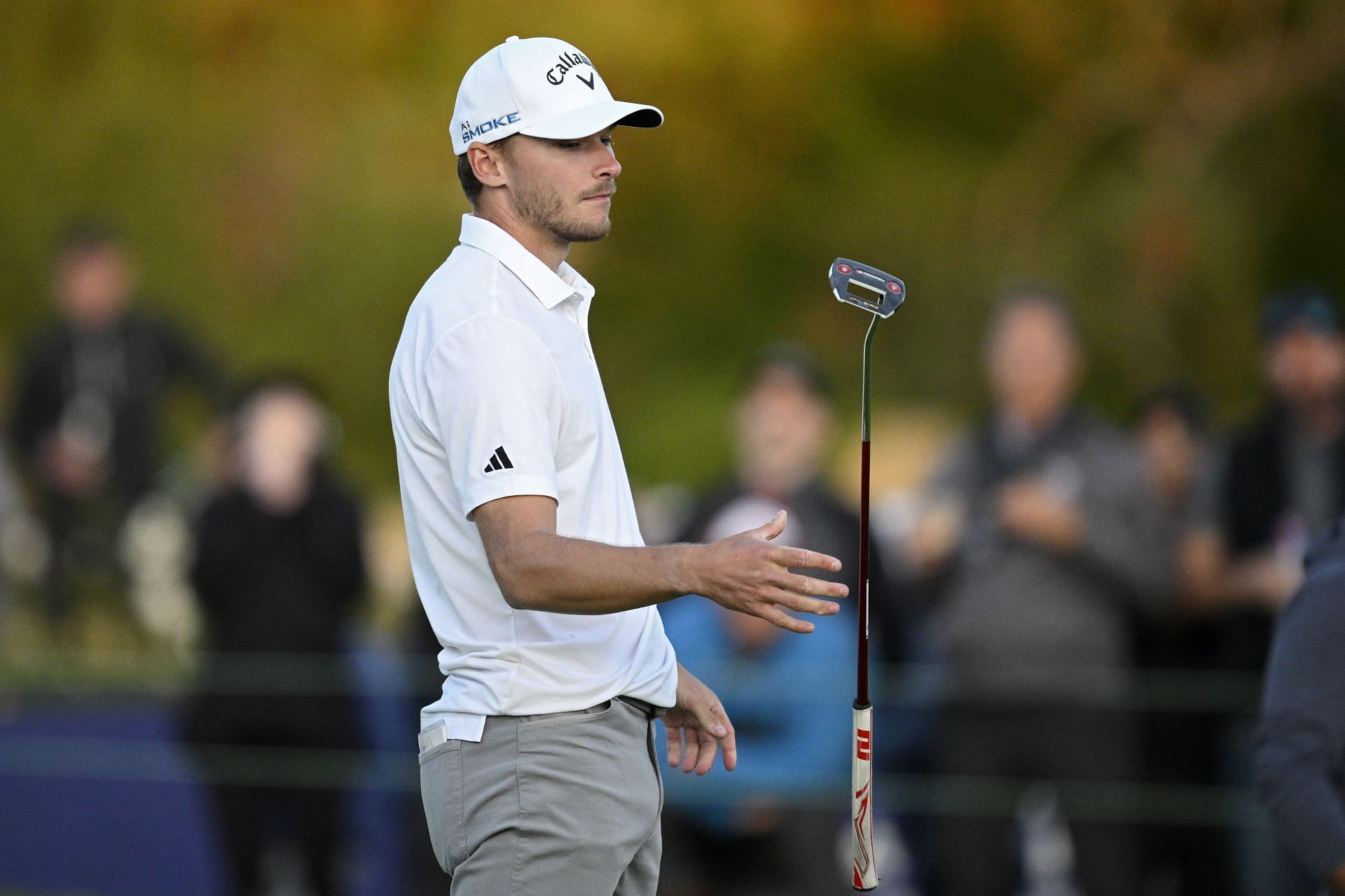 Nick Hojgaard reacts during the third round of the Farmers Insurance Open