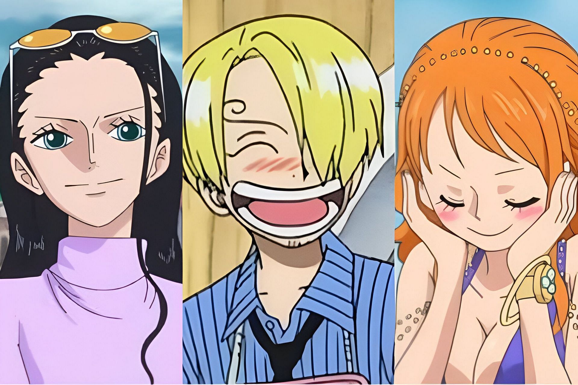 Nico Robin (left). Sanji (middle) and Nami (left) as seen in the anime (Image via Toei Animation)