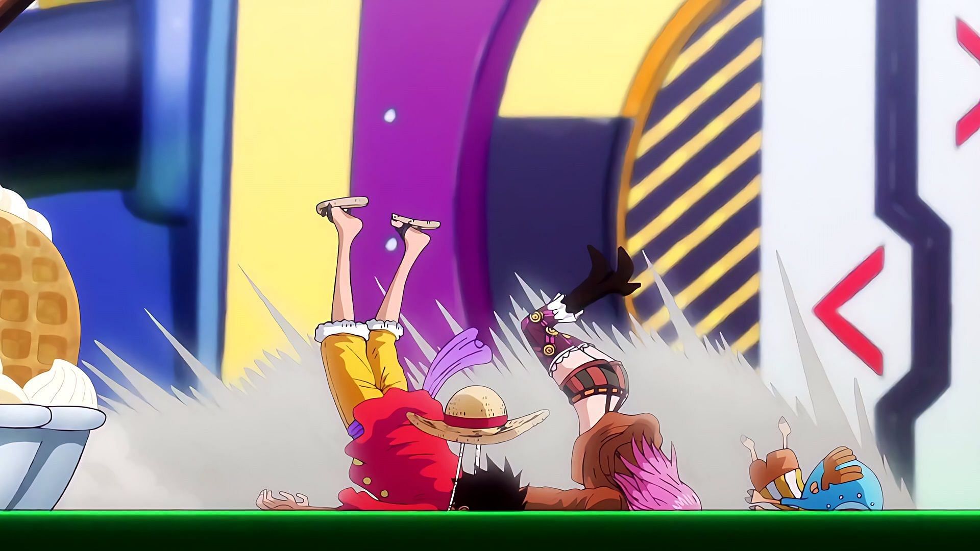 Luffy, Bonney, and Chopper fail to eat the hologram food (Image via Toei Animation)