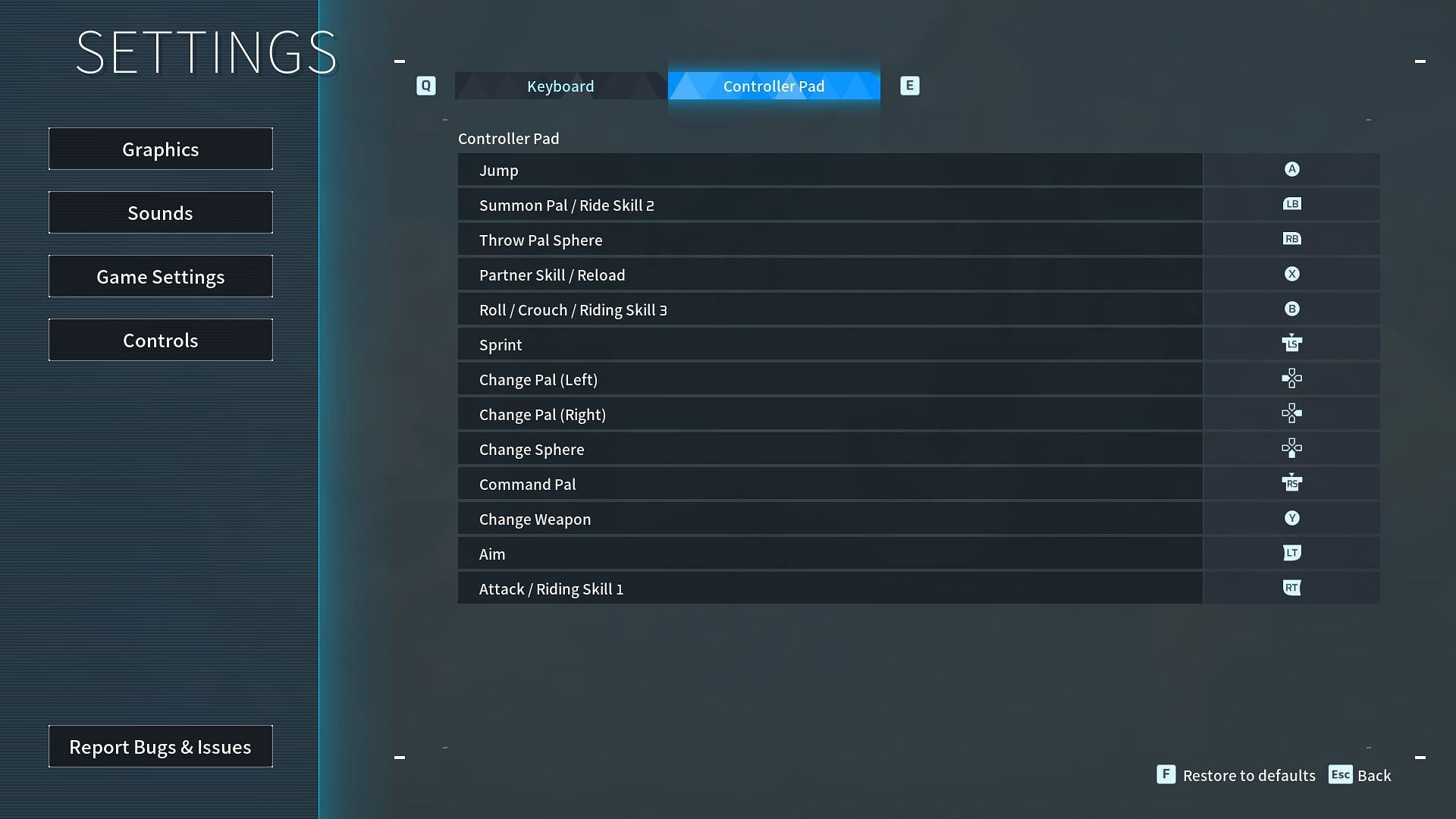 Recommended Controller settings in Palworld (Image via Pocket Pair, Inc.)