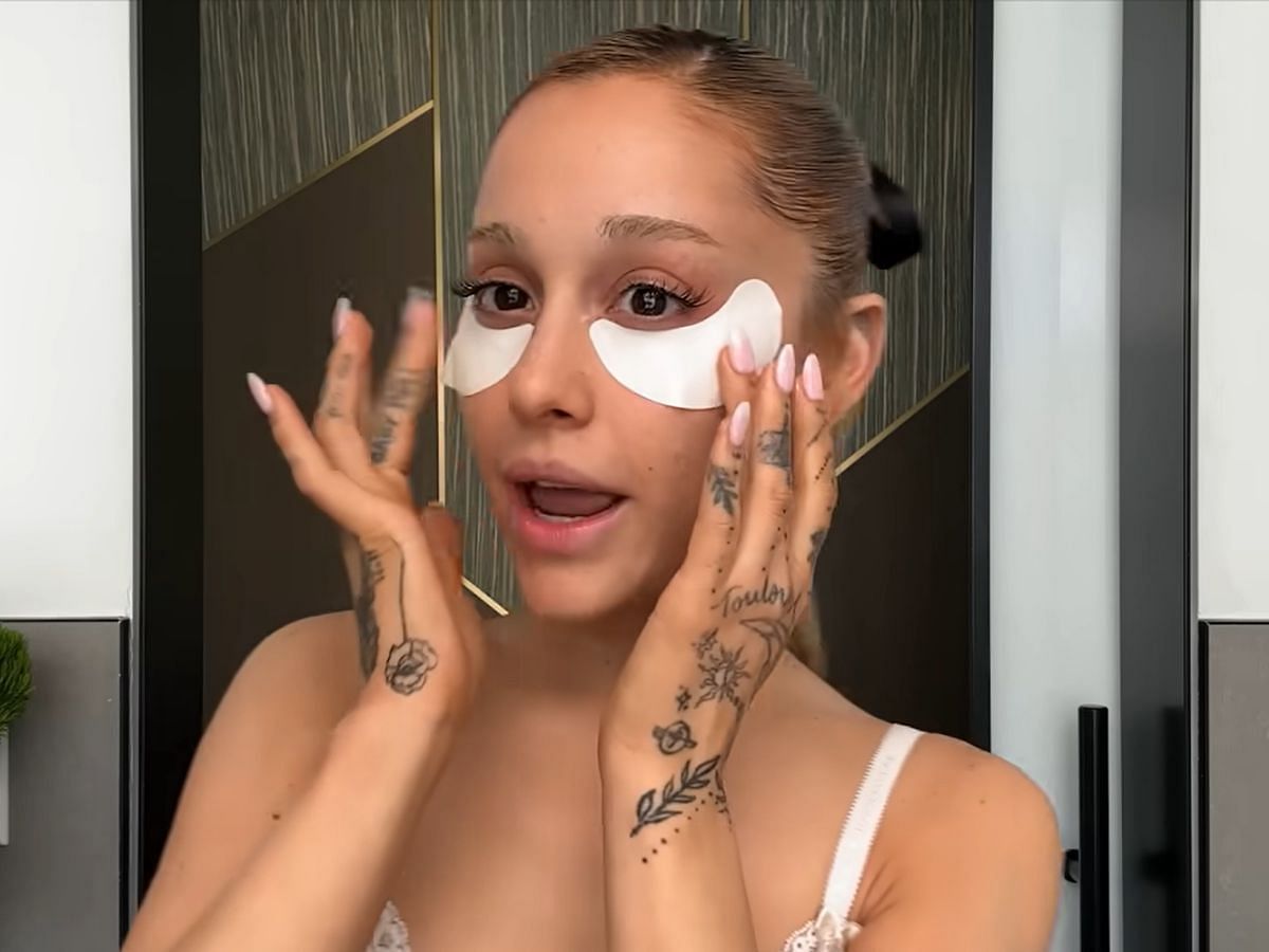 Skincare secrets: Ariana Grande using the Shiseido Eye Mask (Image via Youtube/ @Vogue)
