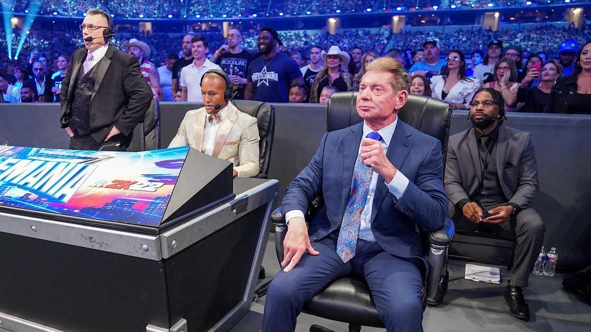 Mr. McMahon sitting ringside at WrestleMania 38