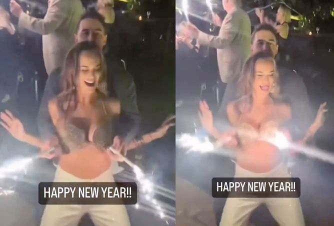 Watch: Brooks Koepka and wife Jena Sims ring in the New Year