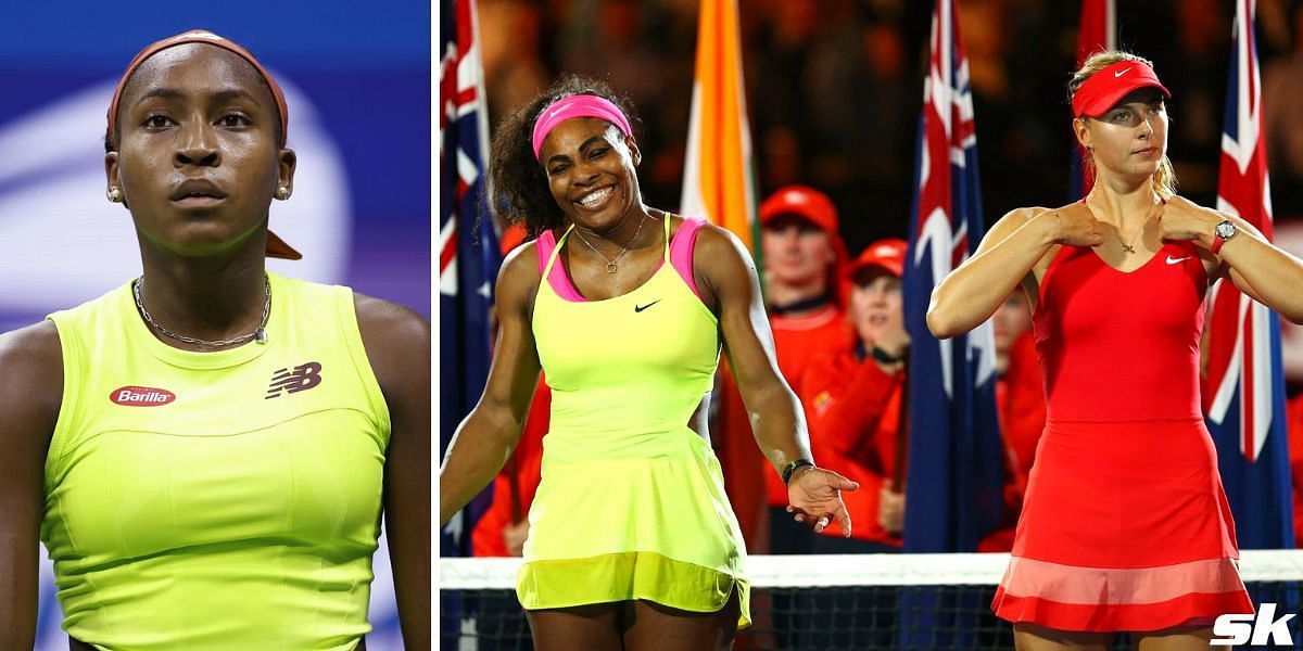 Coco Gauff (L), Serena Williams and Maria Sharapova (R)