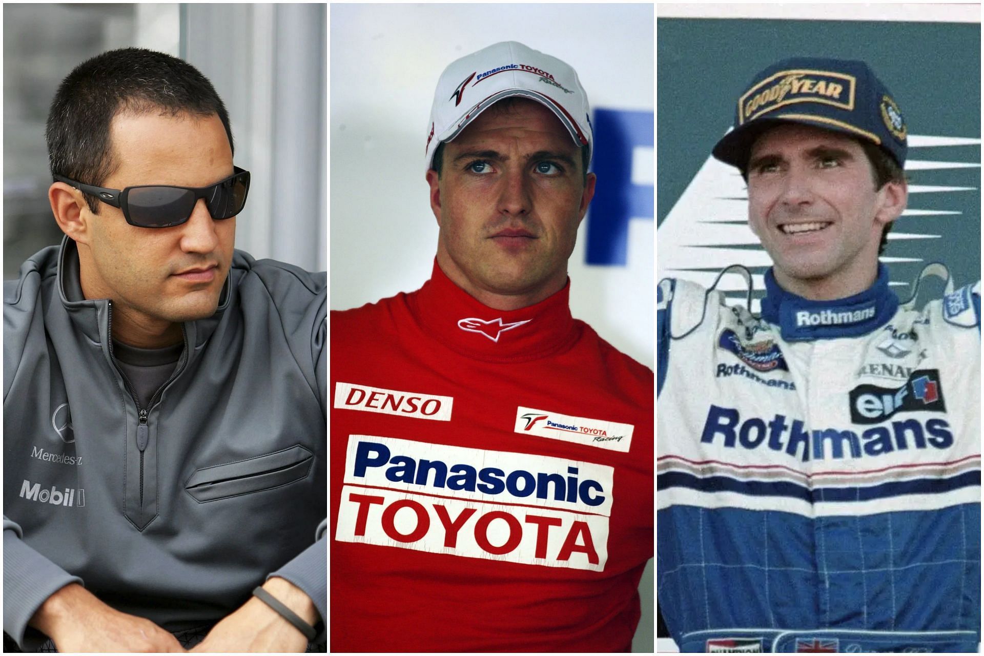 Juan-Pablo Montoya (L), Ralf Schumacher (C), Damon Hill (R) (Collage via Sportskeeda)