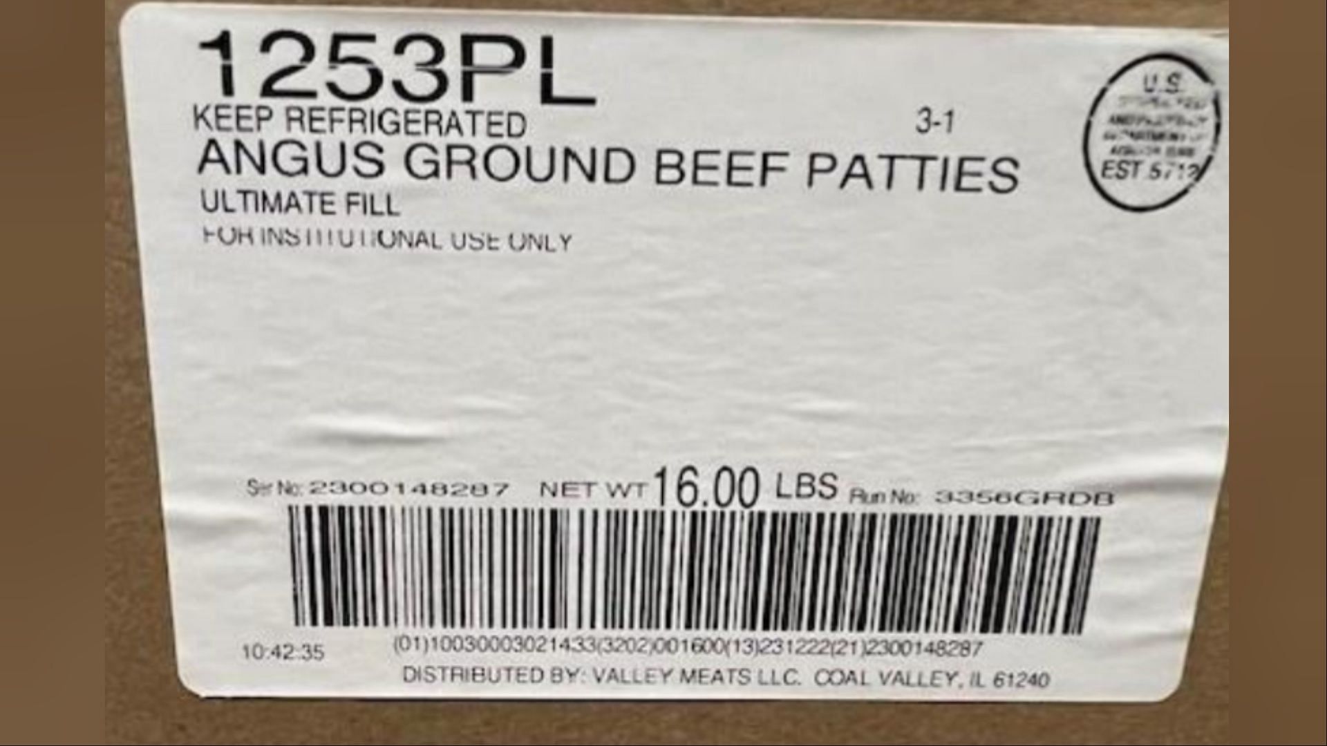 The affected ground beef patty products may be contaminated with E. coli O157:H7 (Image via FSIS)