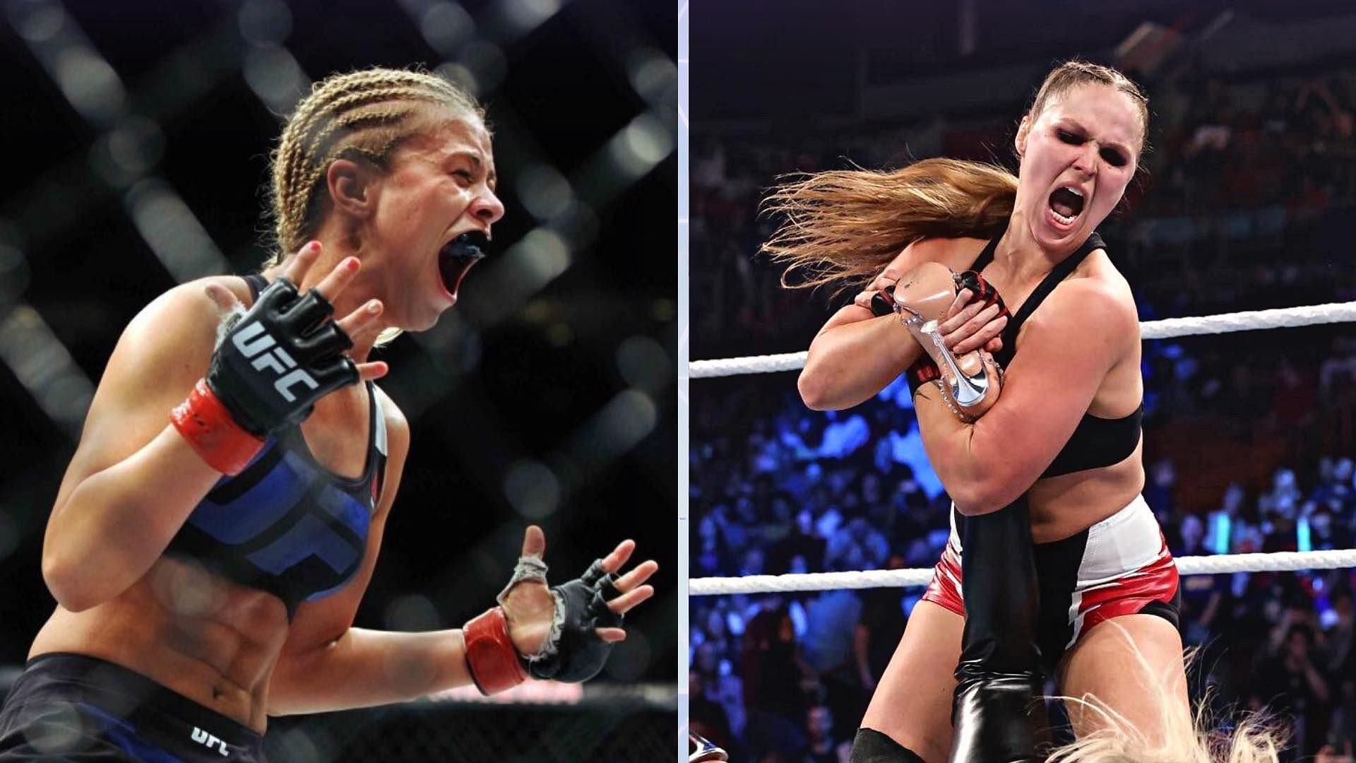 Paige Vanzant and Ronda Rousey are both UFC Fighters-turned wrestlers [Photos taken from respective Twitter accounts]