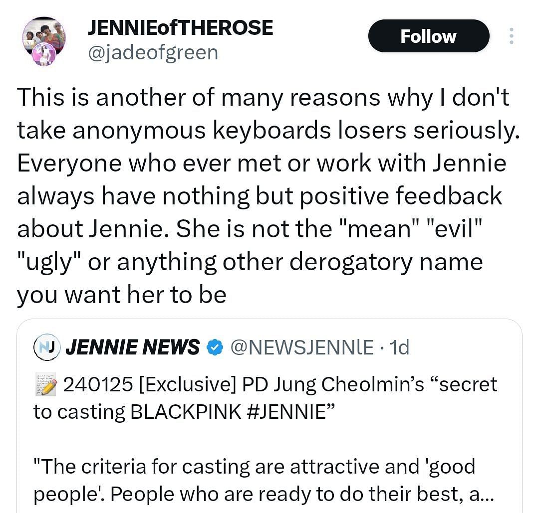 Fans react as Apartment 404&#039;s director reveals reason behind casting Jennie (Image Via X/@jadeofgreen)