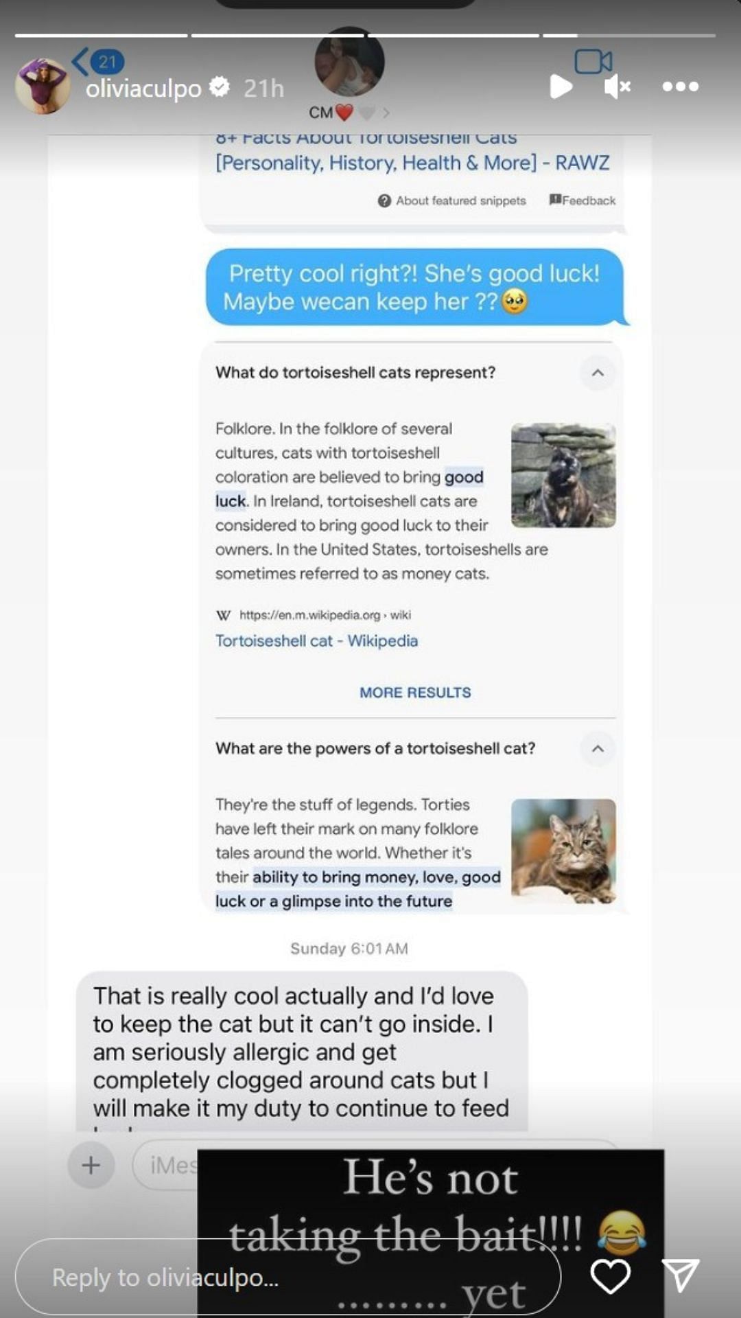 Christian McCaffrey responds to Culpo about the cat