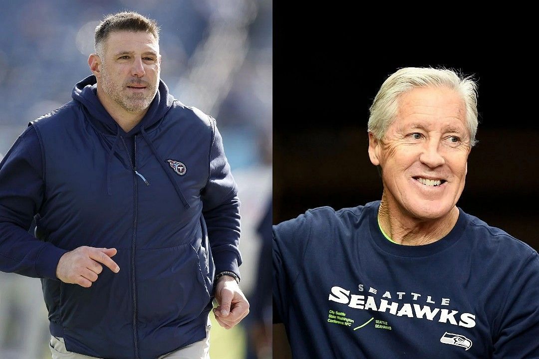 Mike Vrabel left, and Pete Carroll, right