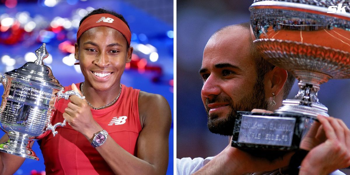 Coco Gauff (L) and Andre Agassi (R)