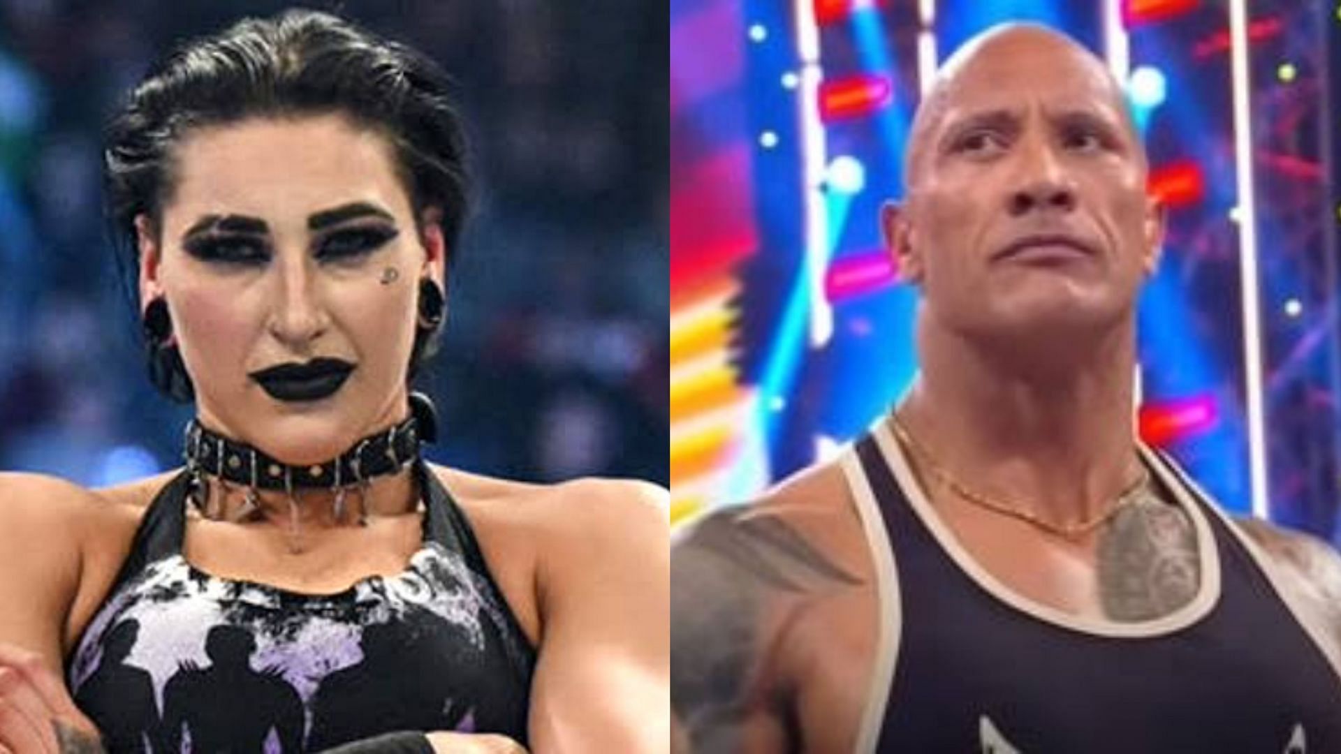 Rhea Ripley reacts to the picture of The Rock holding her championship