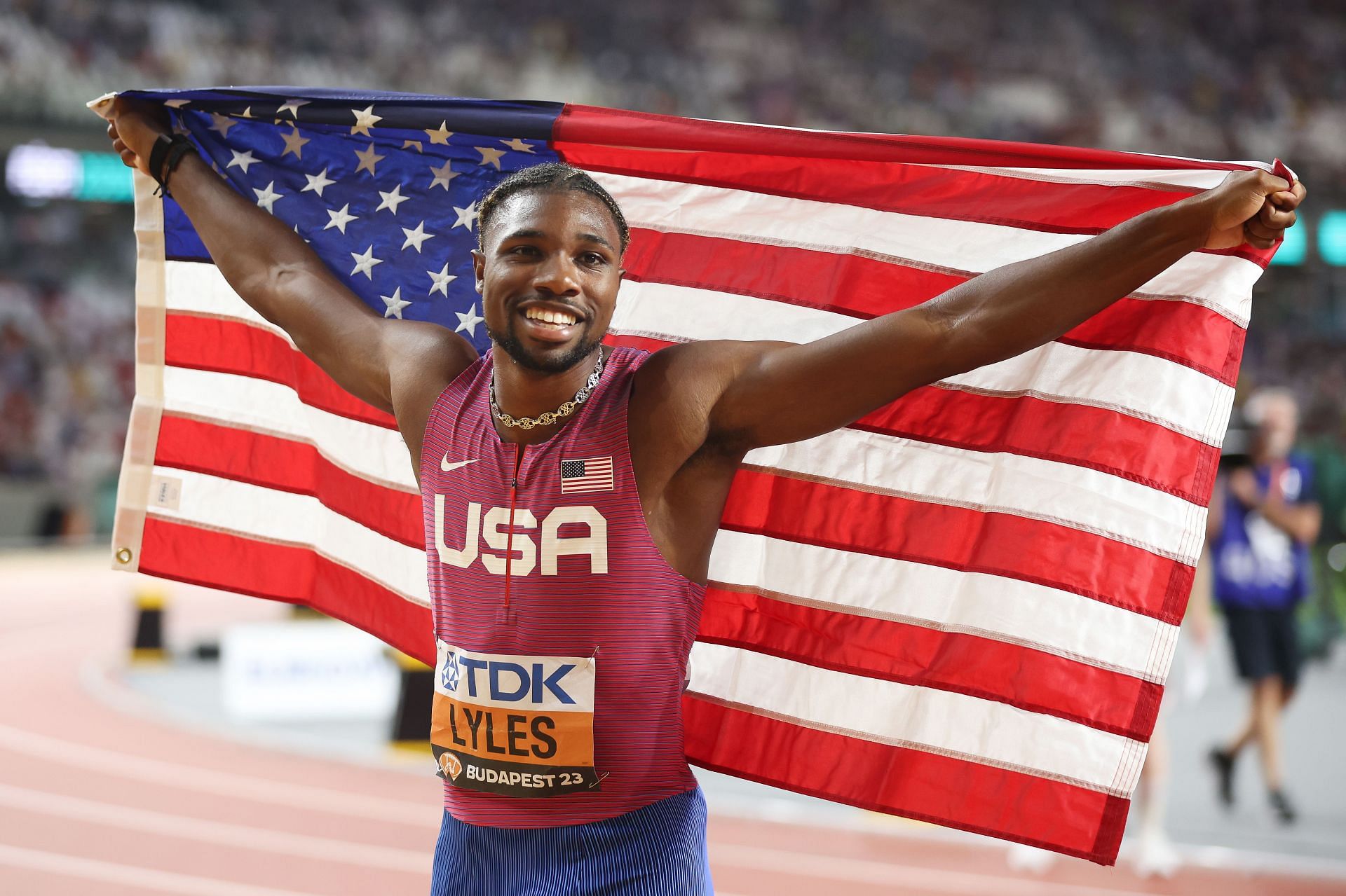 Noah Lyles won the Men&#039;s 200m Final at the World Athletics Championships Budapest 2023 in Budapest, Hungary. (Photo by Christian Petersen/Getty Images for World Athletics)