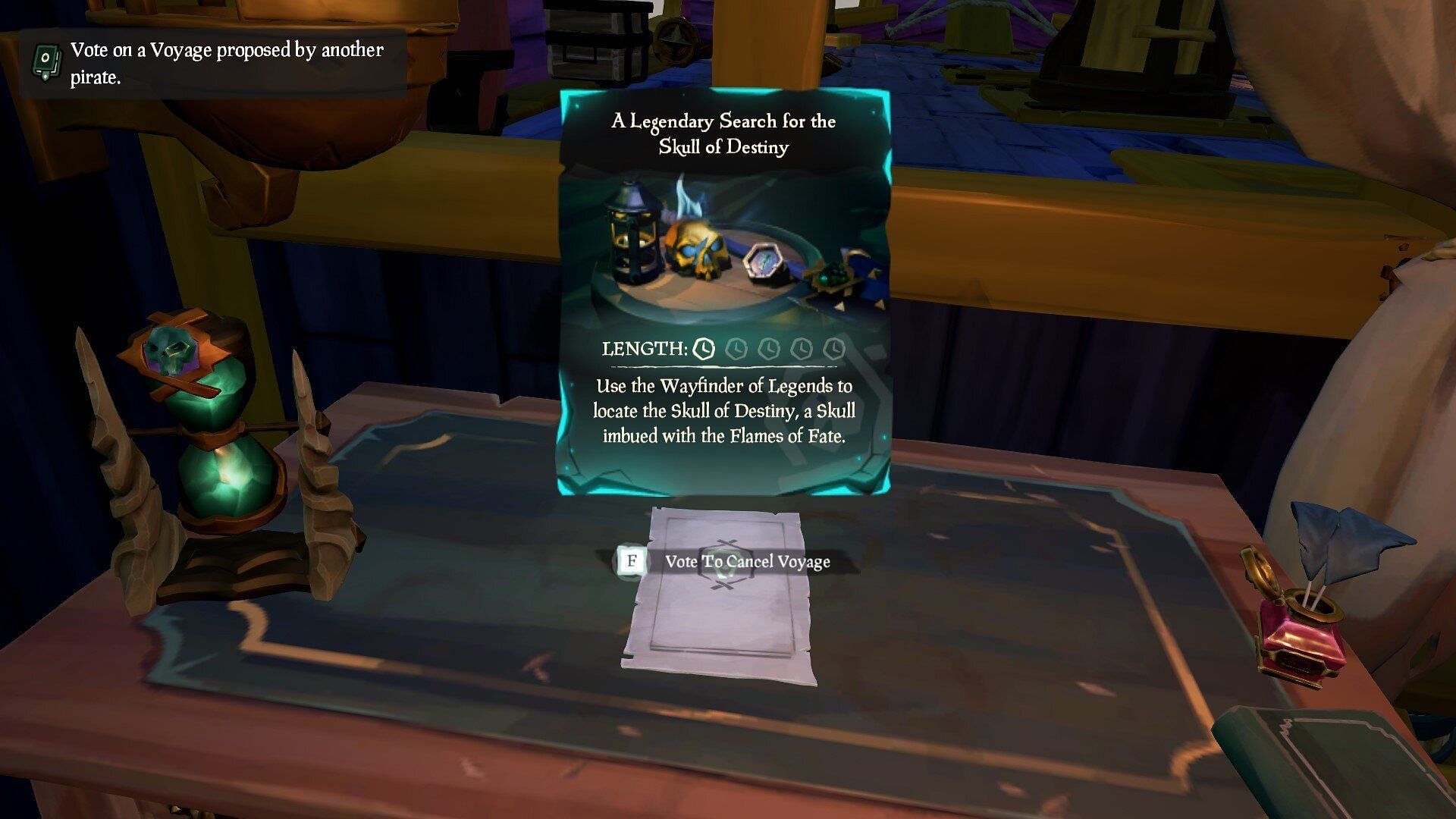 Voting for a Voyage to find the Skull of Destiny on the new Quest table. (Image via Rare)