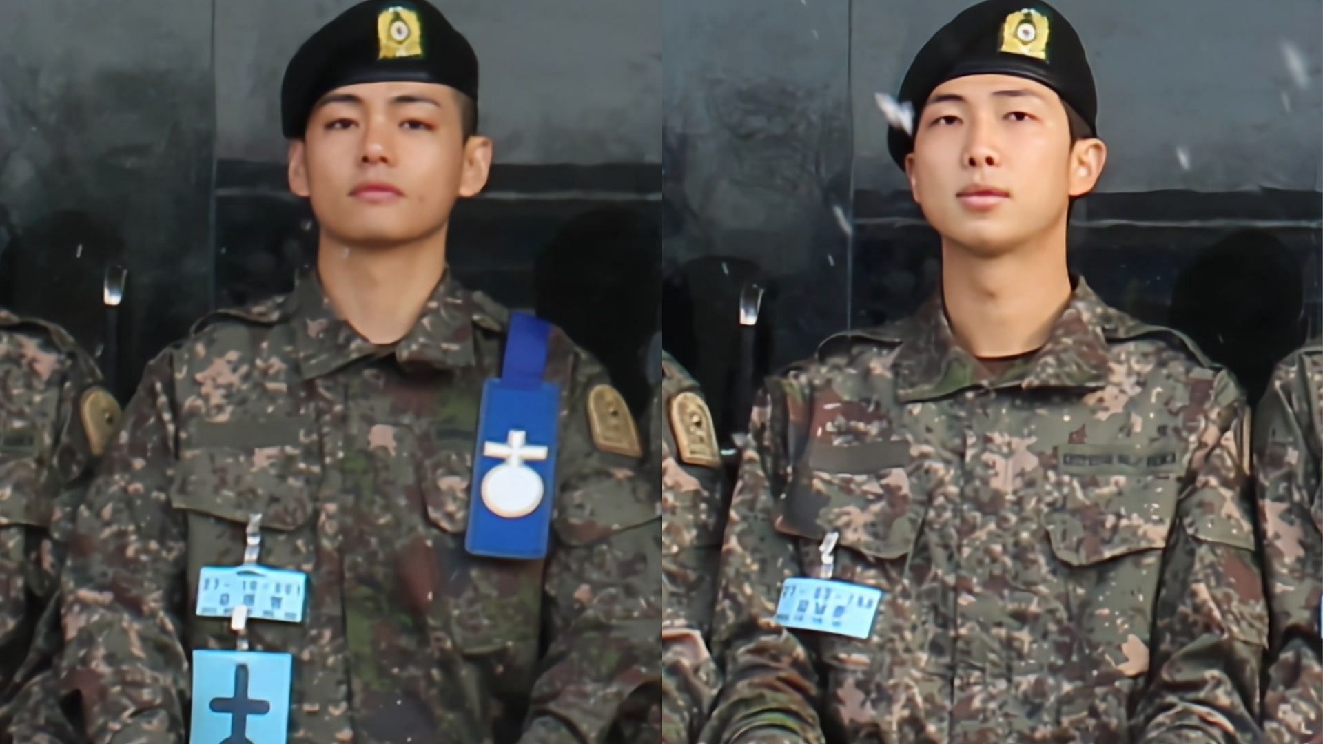 Military photos of BTS V and RM (Image via X/@Bts_ot7_sk)