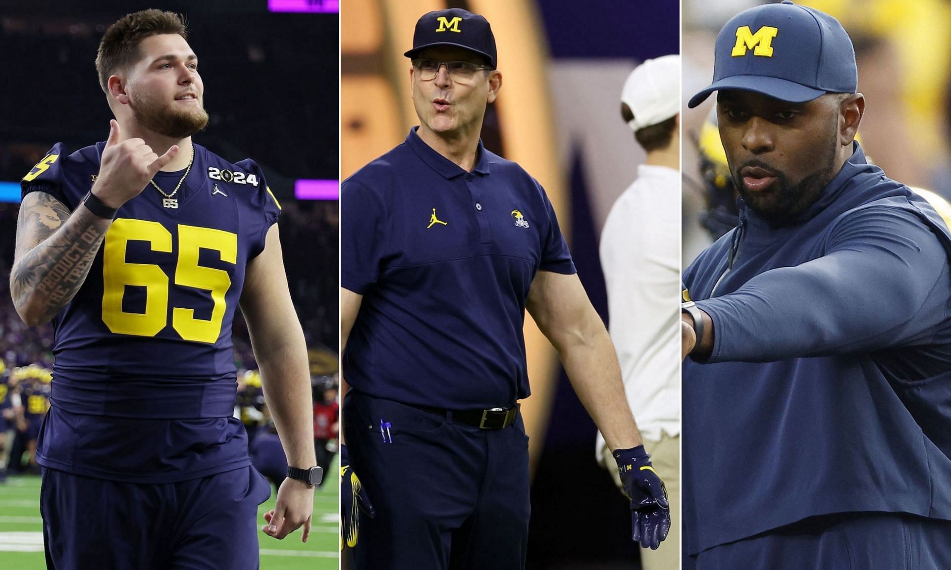 Zak Zinter, Jim Harbaugh, Sherrone Moore