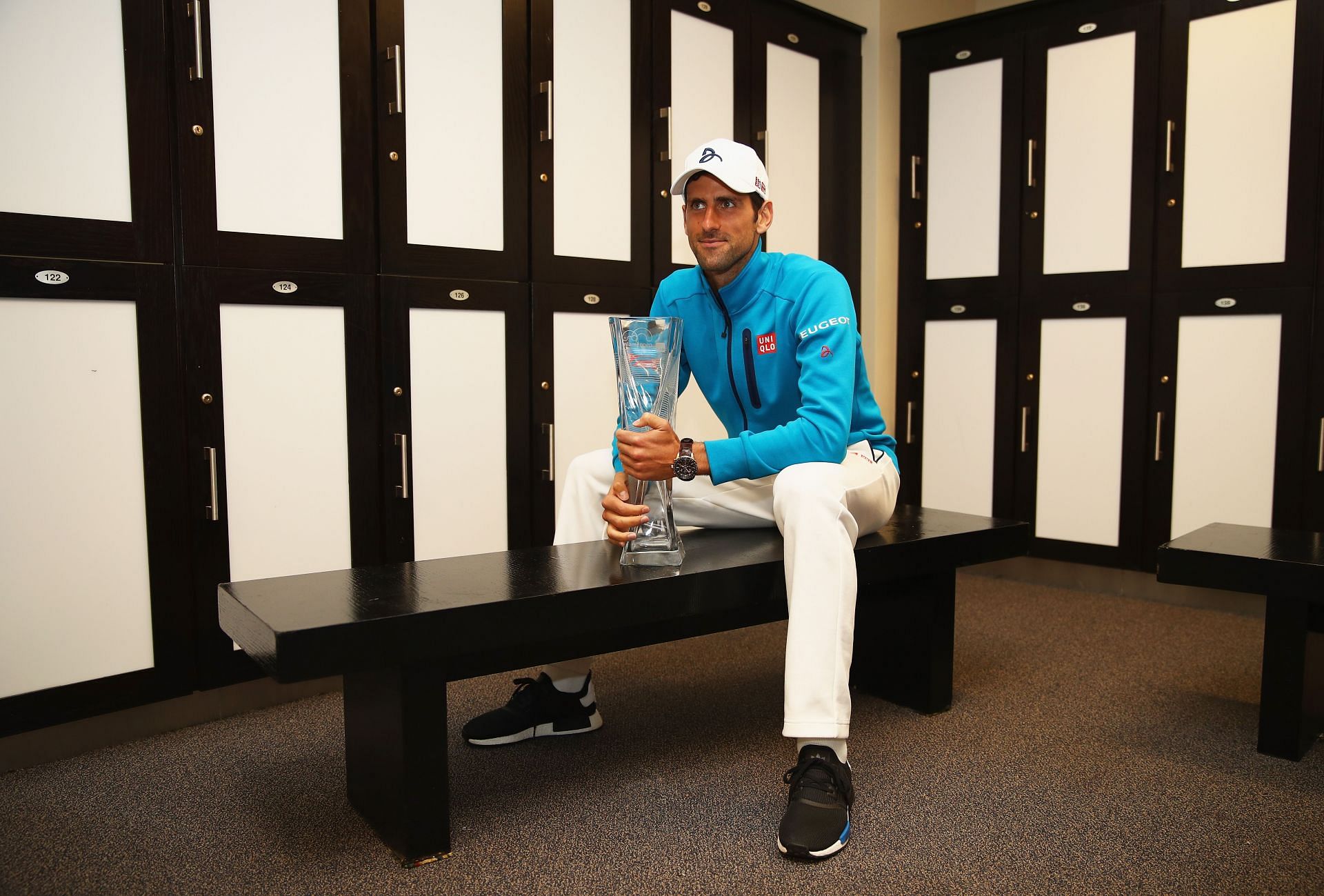 Novak Djokovic pictured with his 2016 Miami Open trophy