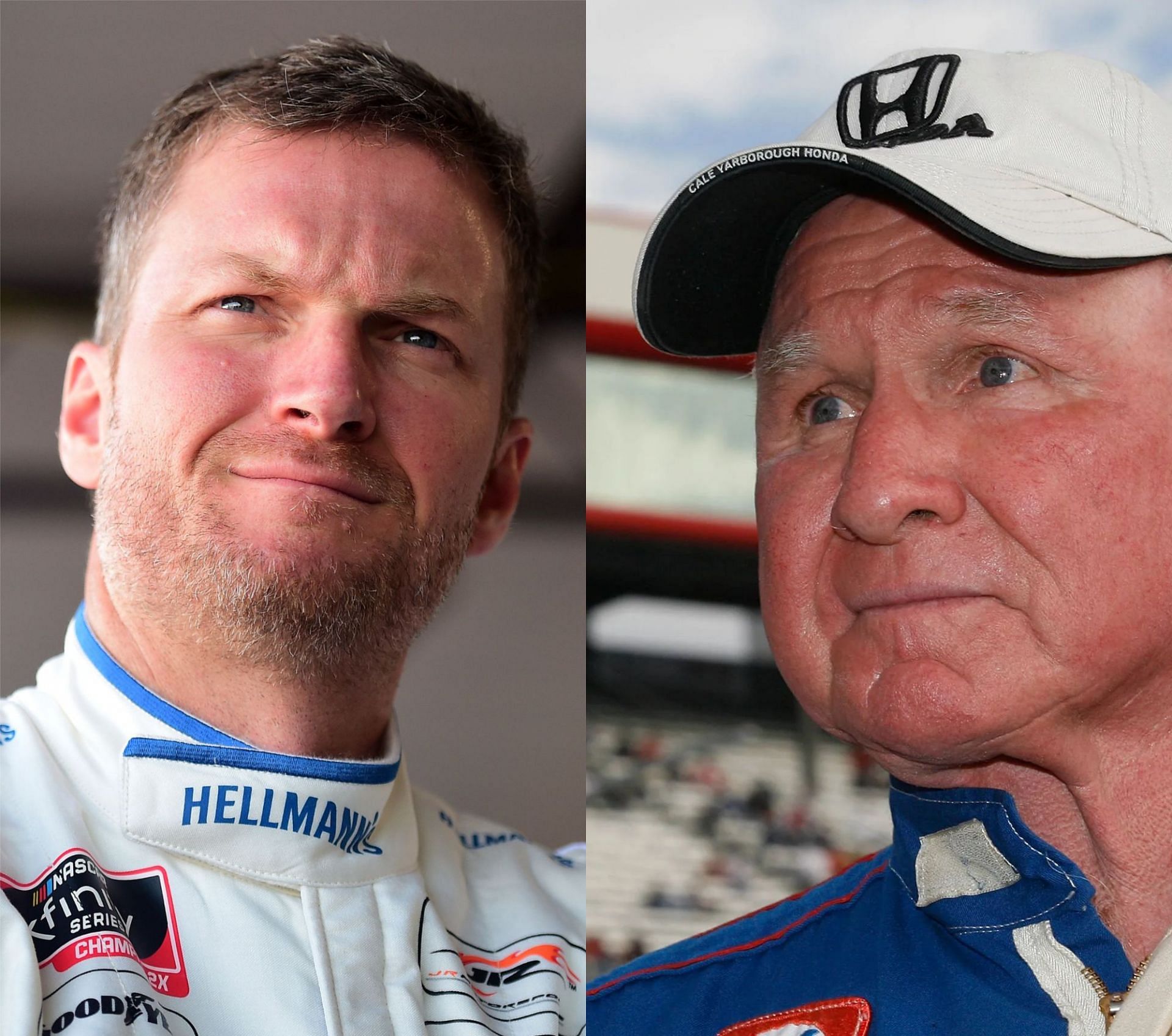 (l-R) Former NASCAR Cup Series drivers Dale Earnhardt Jr. and Cale Yarborough