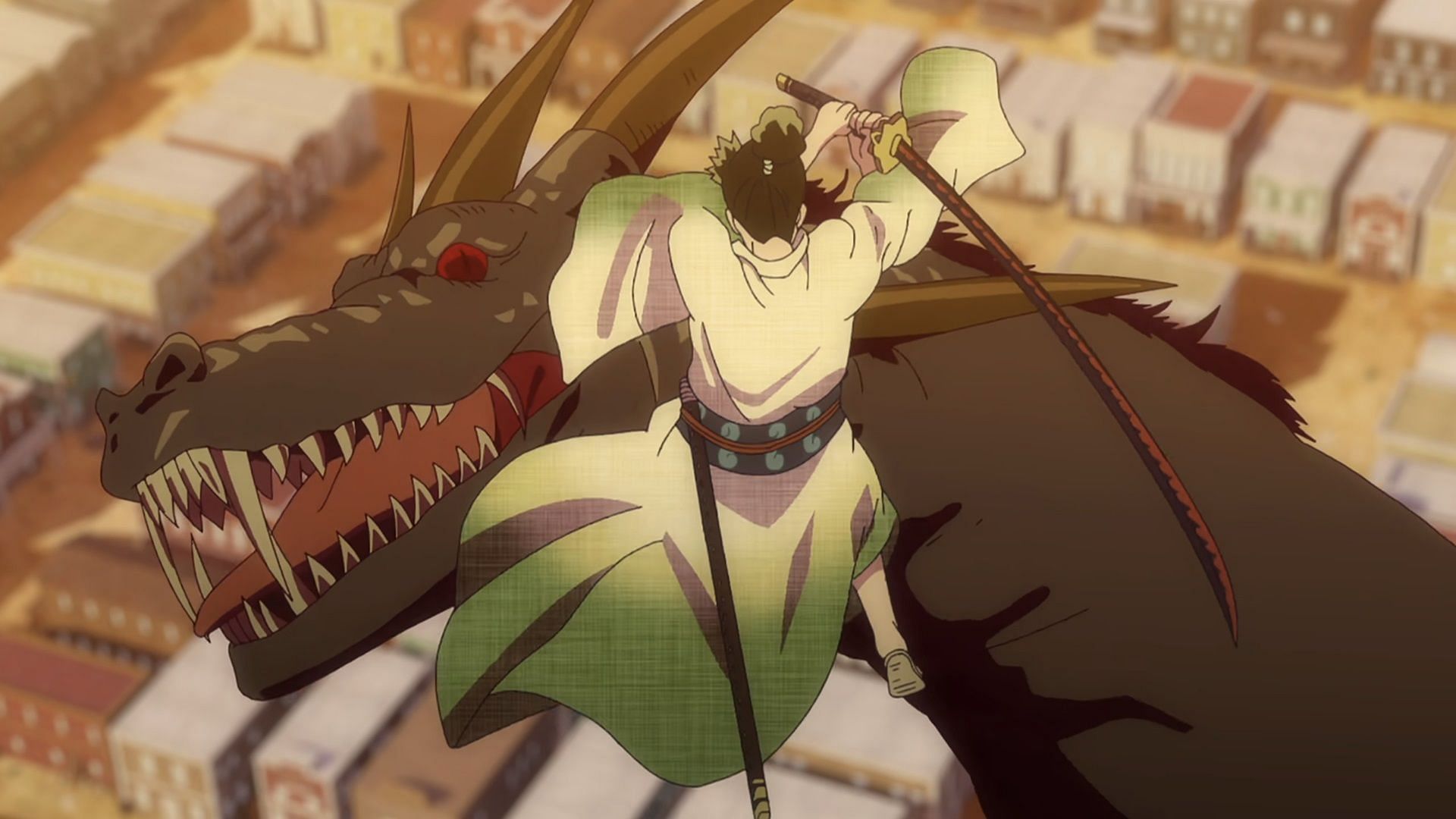 Ryuma beheading the dragon as seen in Monsters (Image via E&amp;H Production)