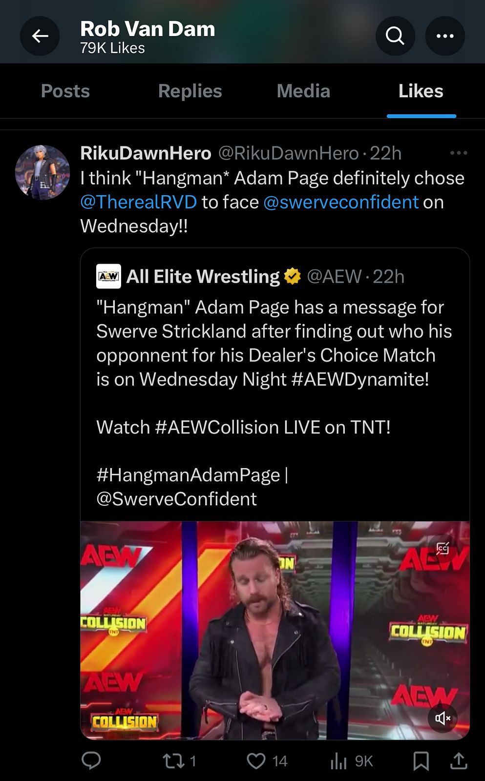 Screengrab of RVD liking the tweet