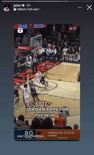 Jalen Green's Instagram Story Giving Praise to Jordan Pope