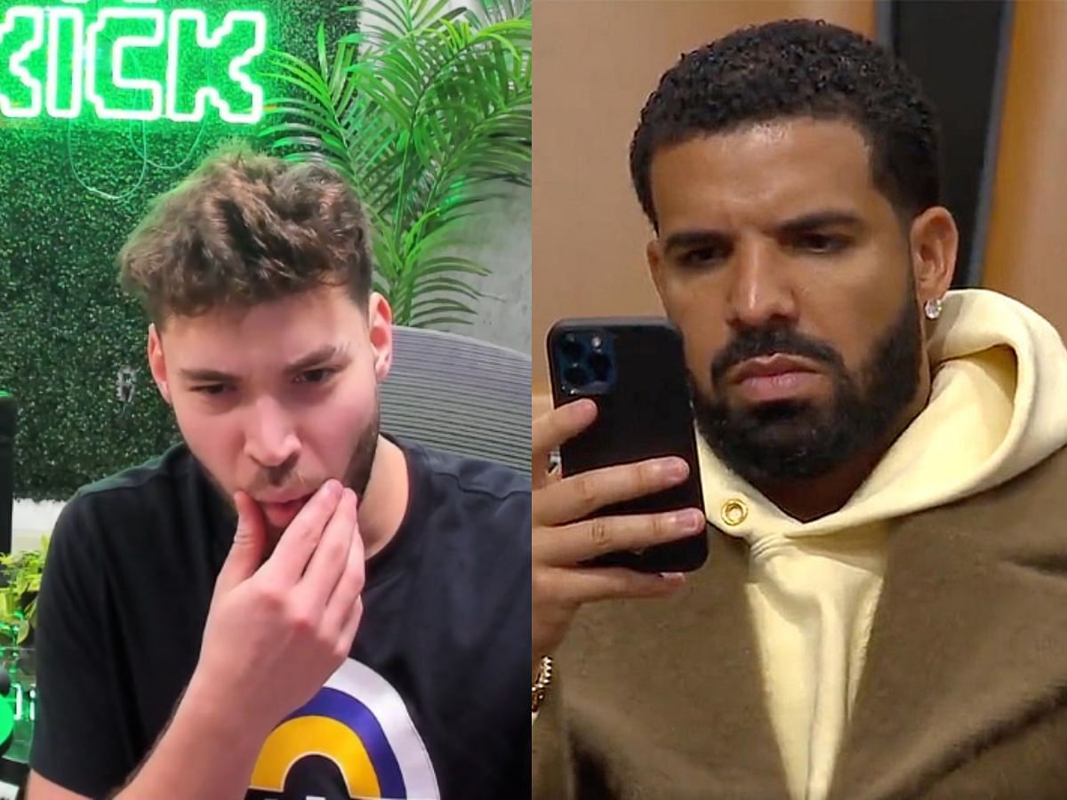 Drake prank calls Adin Ross in front of a girl (Image via Kick/Adin Ross and TikTok)