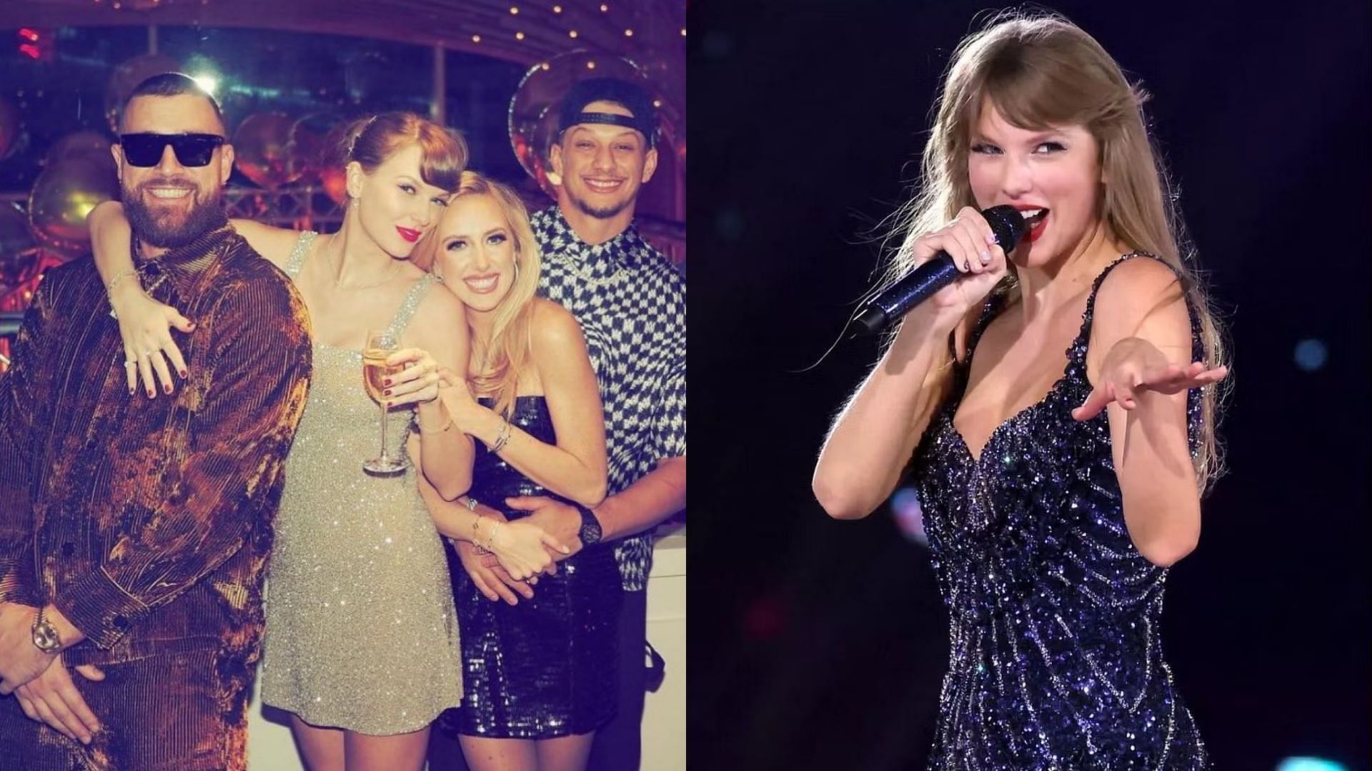 Taylor Swift rocks $2400 Clio Peppiatt dress at private NYE bash with boyfriend Taylor Swift, Brittany and Patrick Mahomes
