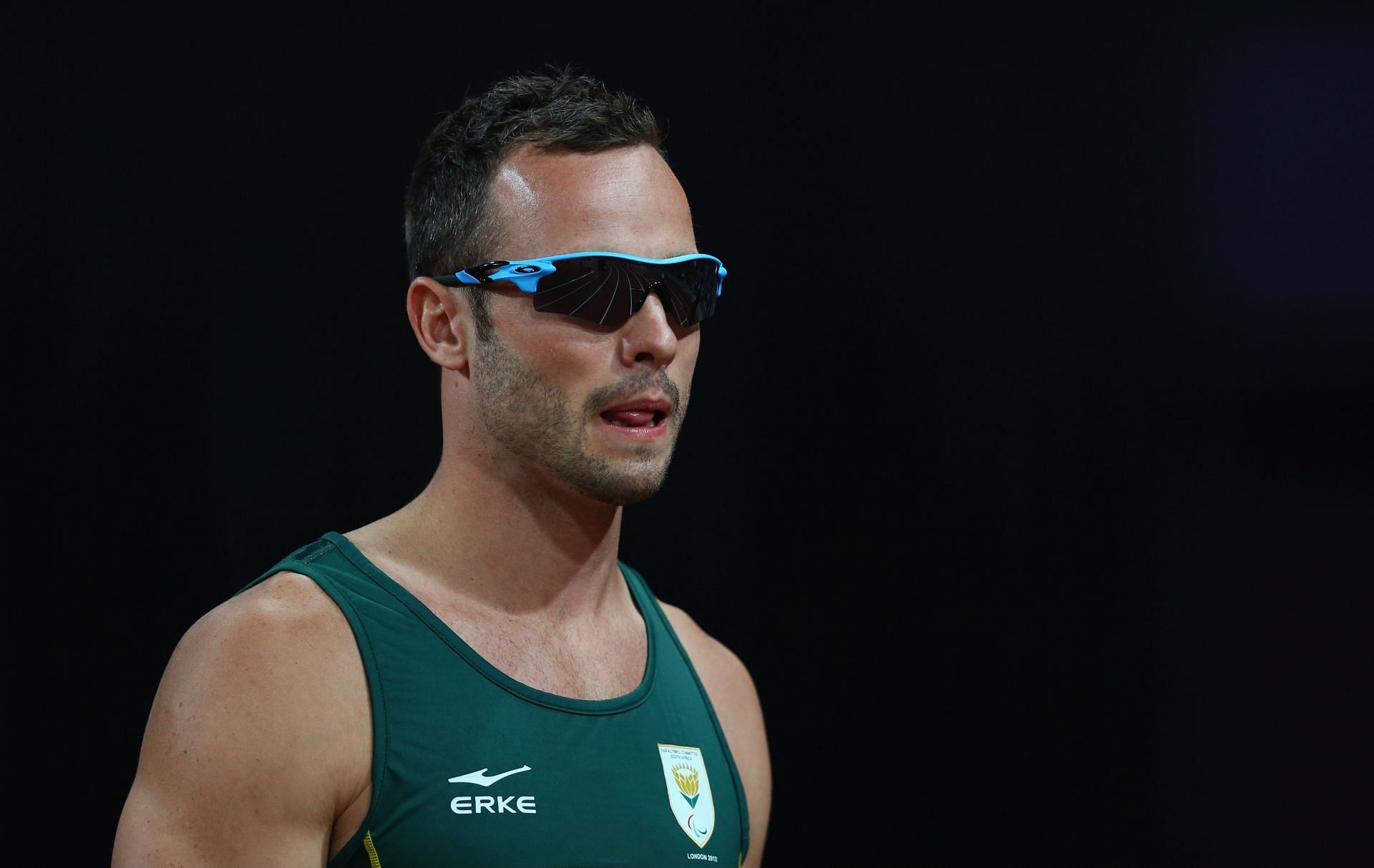 Oscar Pistorius of South Africa looks on before the Men&#039;s 400m T44 heats at the London 2012 Paralympic Games in London, England