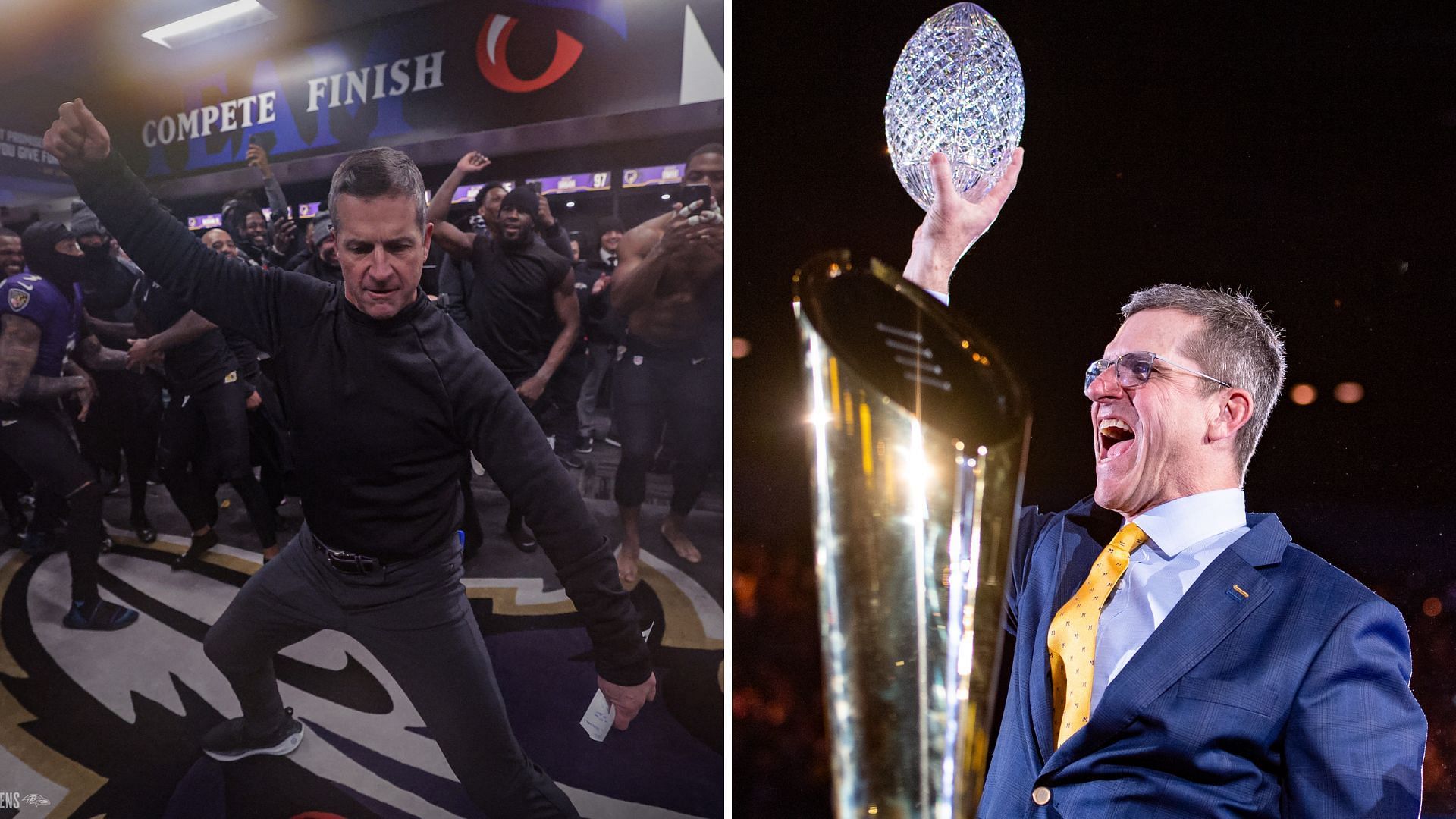 Jim and John Harbaugh celebrating