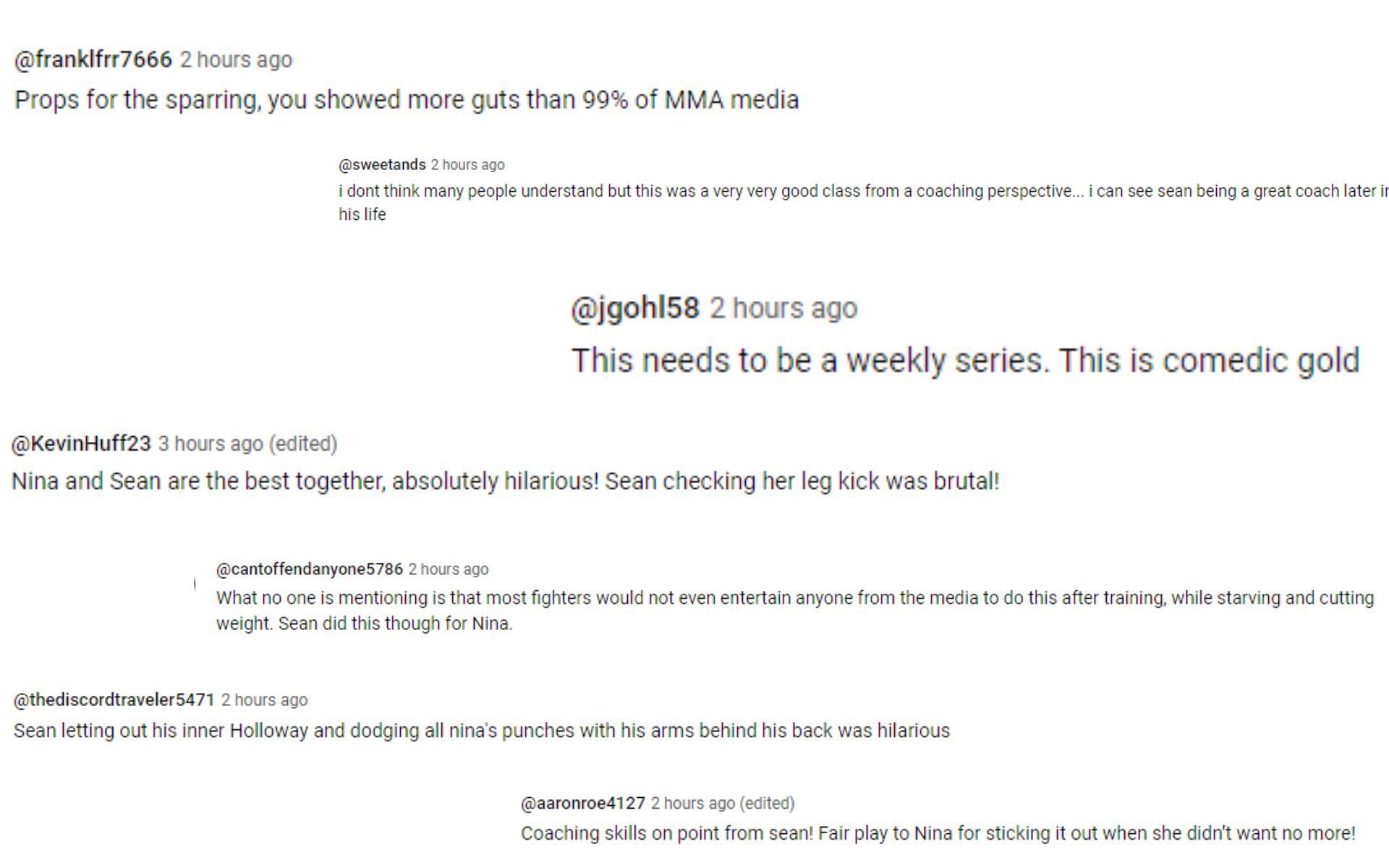 Comments on Nina-Marie Daniele and Sean Strickland sparring [Image courtesy: Nina Drama - YouTube]