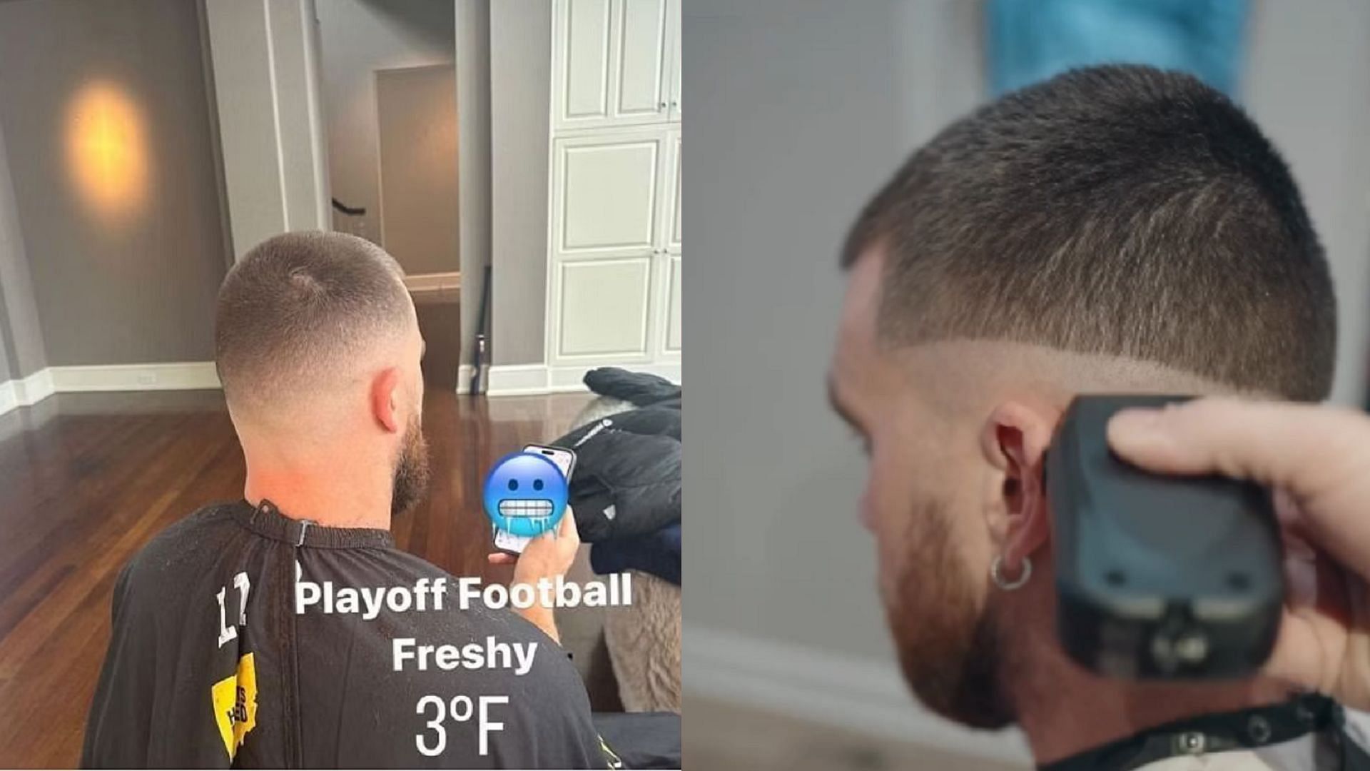 Travis Kelce&#039;s haircut - Courtesy of Patrick Regan on Instagram