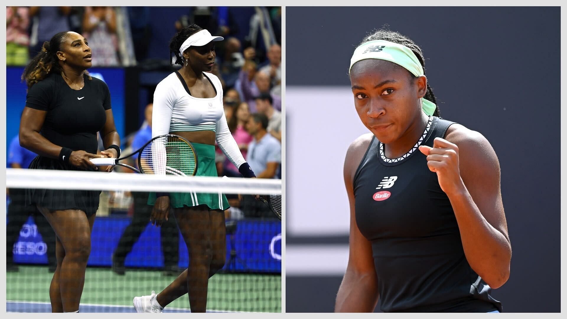 Venus and Serena Williams (L) and Coco Gauff (R)