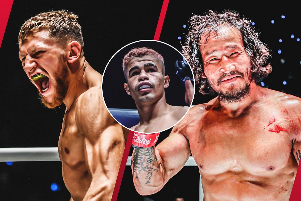 ONE bantamweight MMA world champion Fabricio Andrade (C) likes the chances of Artem Belakh (L) over Enkh-Orgil Baatarkhuu (R) in their showdown this week. -- Photo by ONE Championship